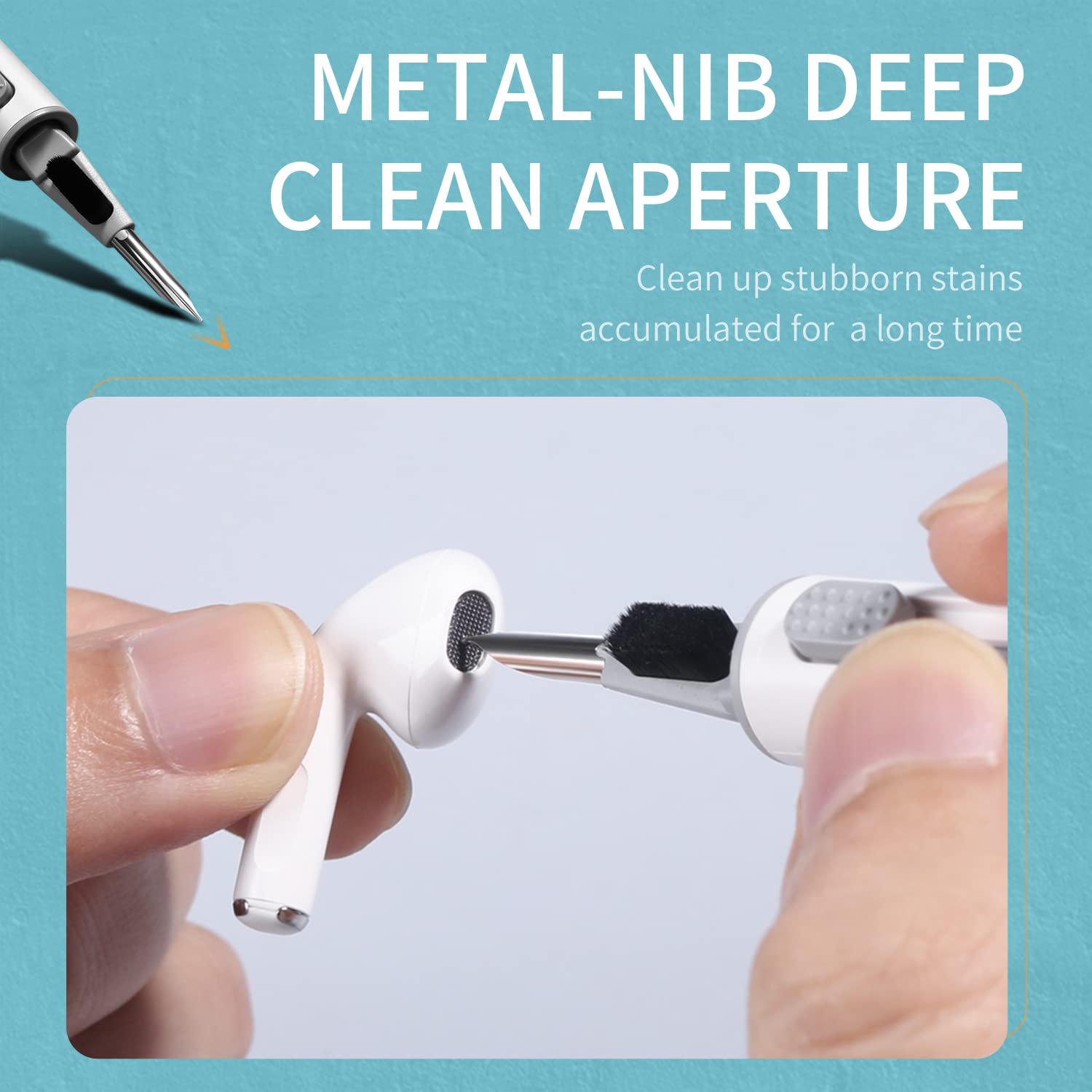 HERK 3-in-1 AirPod Cleaner Kit - Brush, Sponge & Metal Tip for Wireless Earbuds, Phones & Cameras - Perfect for Travel & Home Use