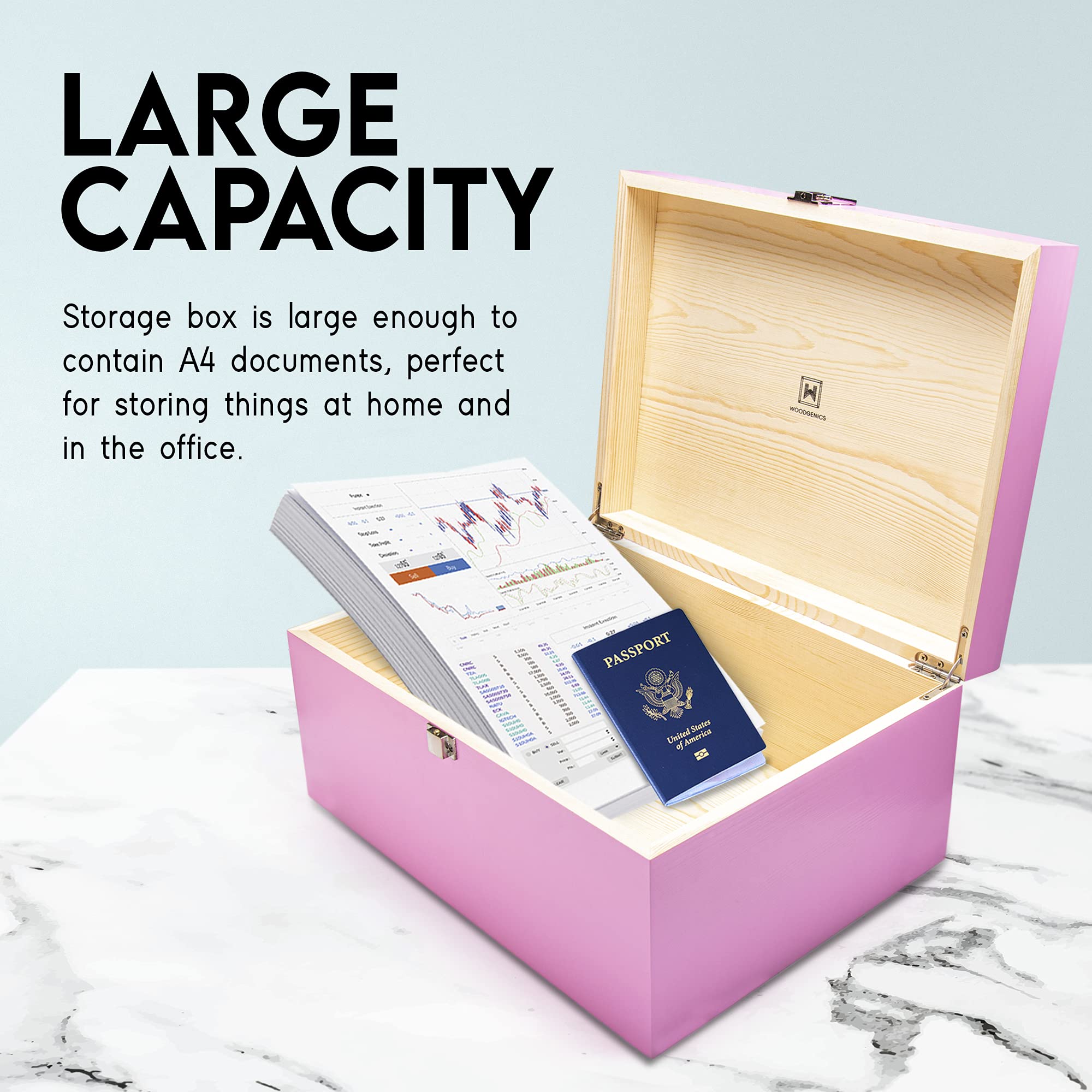 Premium Wooden Gift Box with Hinged Lid - Large Keepsake Memory Storage Box for Jewelry, Photos & Mementos - Decorative Pink Wood Box with Lid for Home Organization, Wedding Favors & DIY Crafts