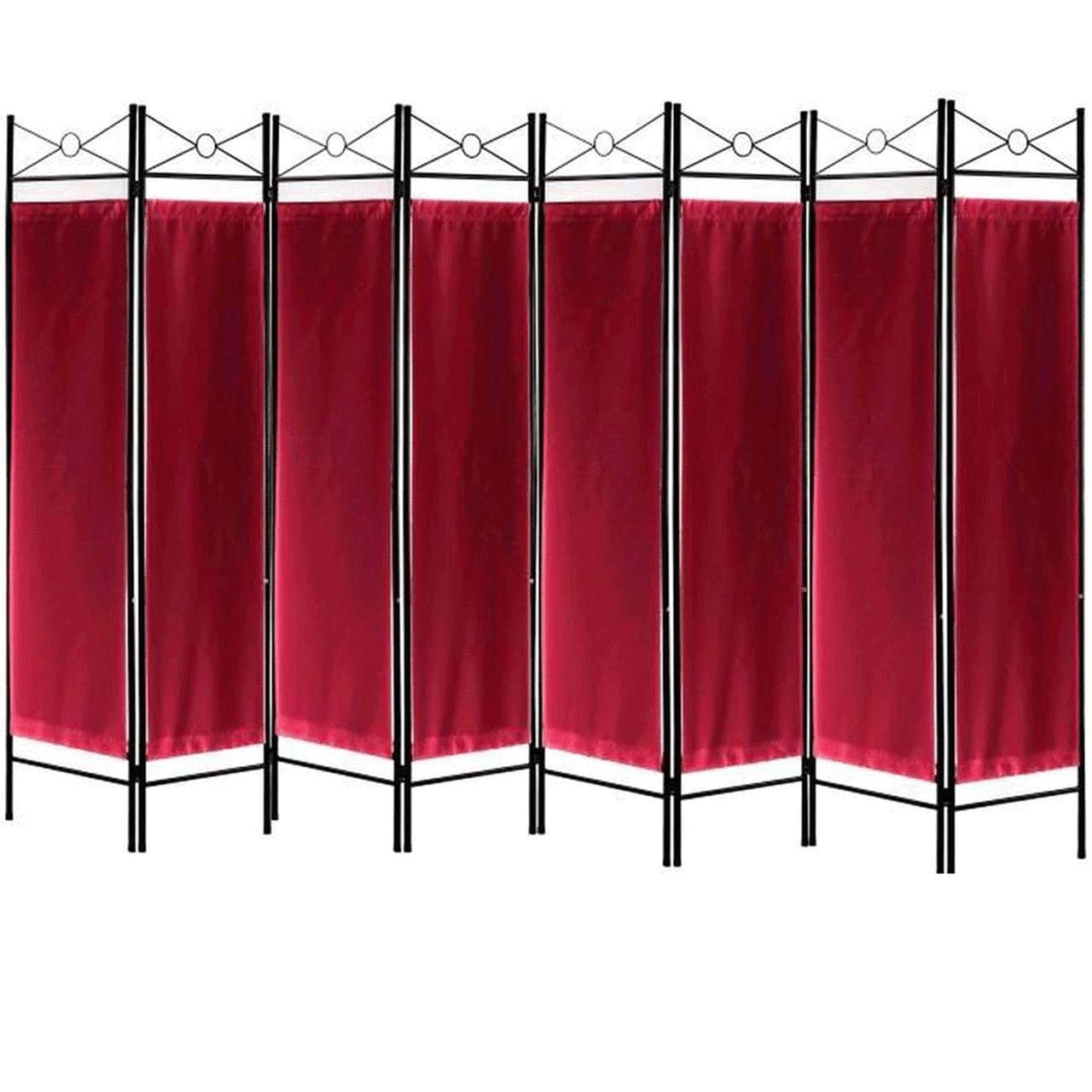 Legacy Decor 8-Panel Metal & Woven Fabric Room Divider Screen with Two-Way Hinges in Red - Perfect for Home Office, Bedroom Partition & Living Room Privacy