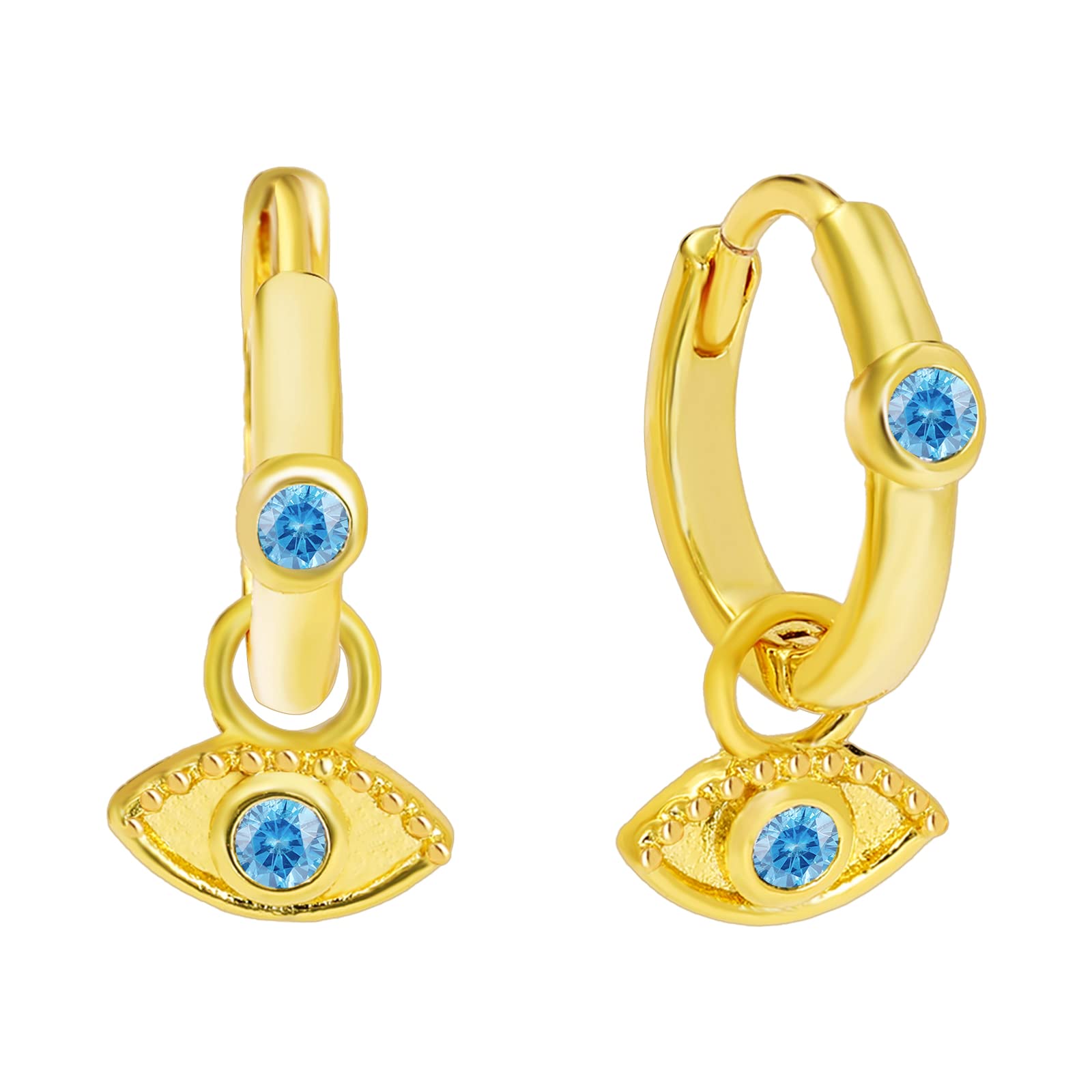 18K Gold Plated Evil Eye Hoop Earrings for Women - Turkish Blue Evil Eye Protection Dangle Huggie Earrings with CZ Stones | Gift for Her, Boho Jewelry, Everyday Wear & Special Occasions
