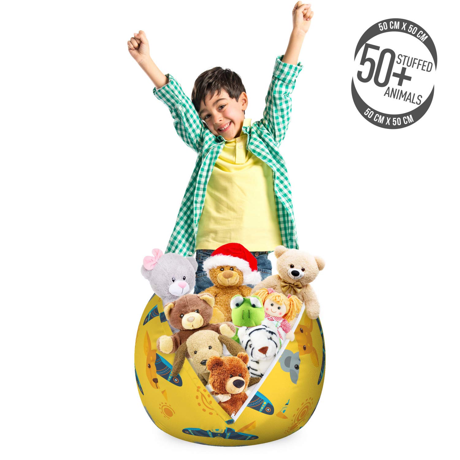 Ambesonne Kangaroo Storage Toy Bag Chair - Australian Aboriginal Pattern with Boomerang & Koala Bear - Washable Stuffed Animal Organizer - Small Multicolor - Perfect for Kids' Room, Nursery & Playroom Organization