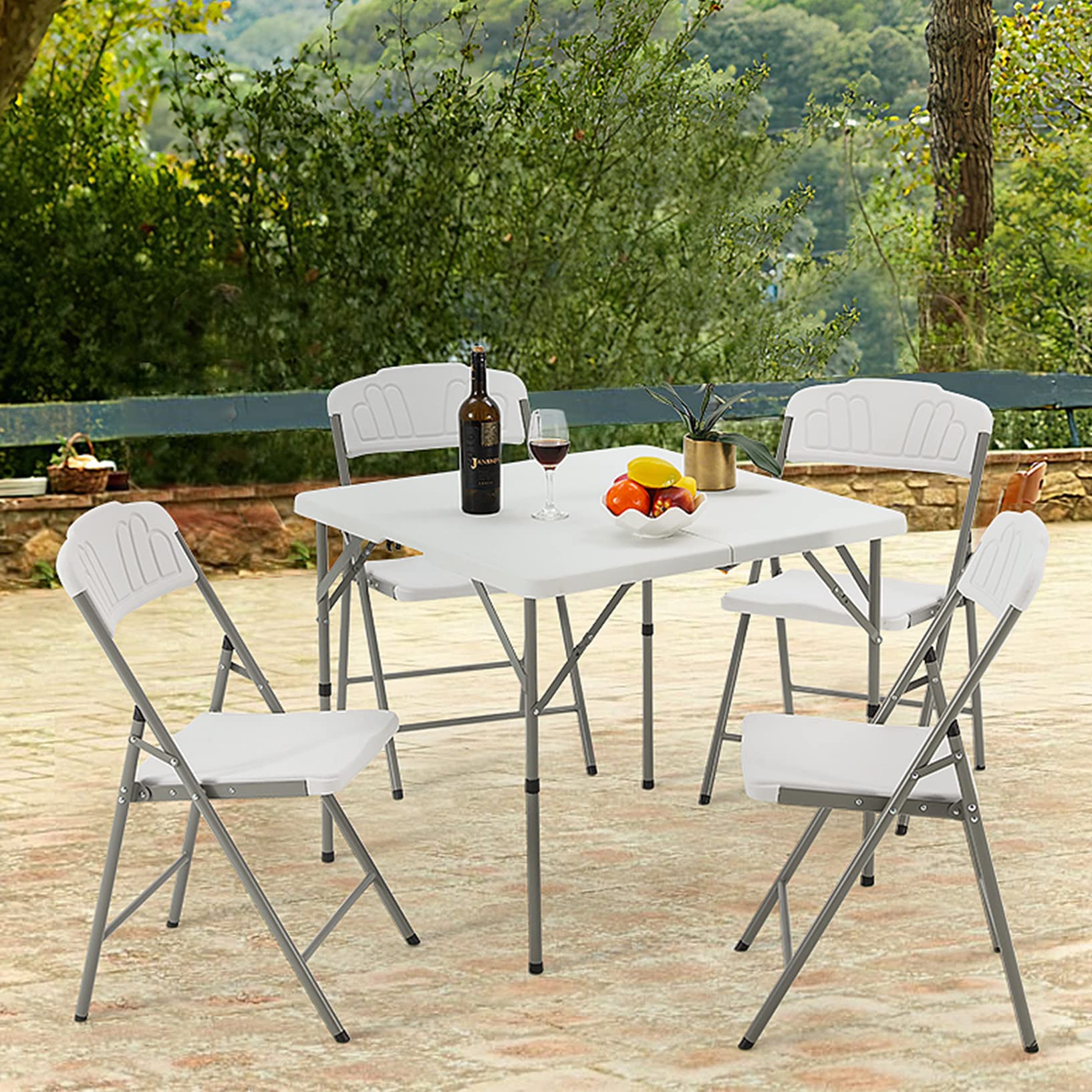Erinnyees HDPE Folding Table and 4 Chairs Set - Portable Lightweight Outdoor Picnic Table for Camping, Backyard, Party & Group Activities - Perfect for BBQs, Beach Trips and Tailgating