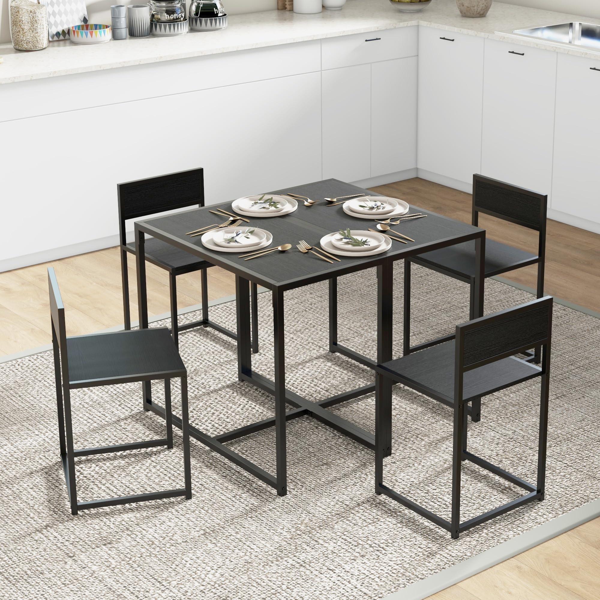 HOMCOM 3-Piece Industrial Dining Table Set for 2, Black Kitchen Table and Chairs, Small Space Dining Room Furniture for Apartments & Breakfast Nooks - Perfect for Compact Homes, Studios, and Cozy Meals