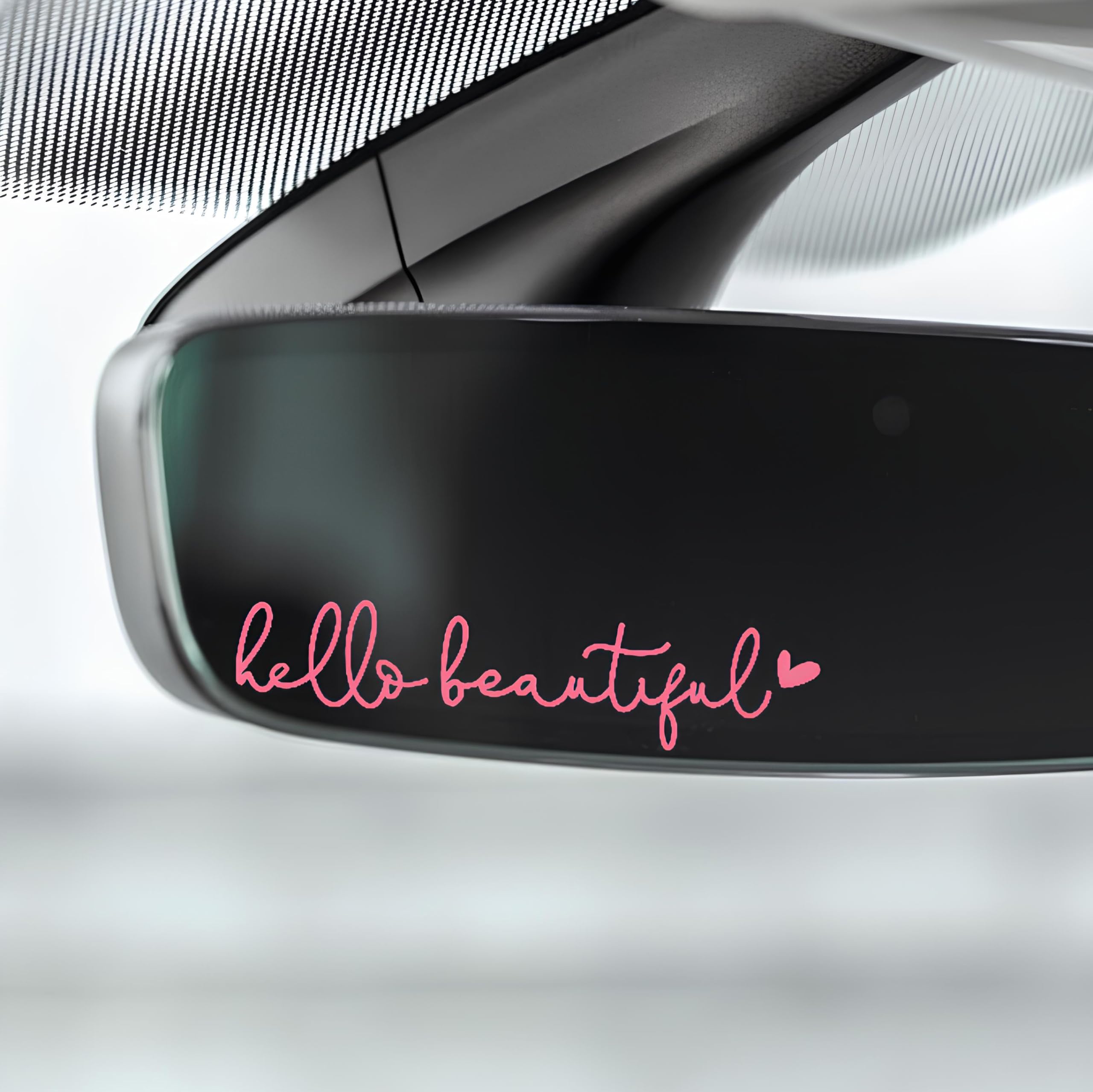 3X Hello Beautiful Rearview Mirror Decal - Vanity Mirror Stickers for Car & Home Decor - Pink Self-Adhesive Mirror Stickers (Perfect for Bedroom, Bathroom & Car Accessories)