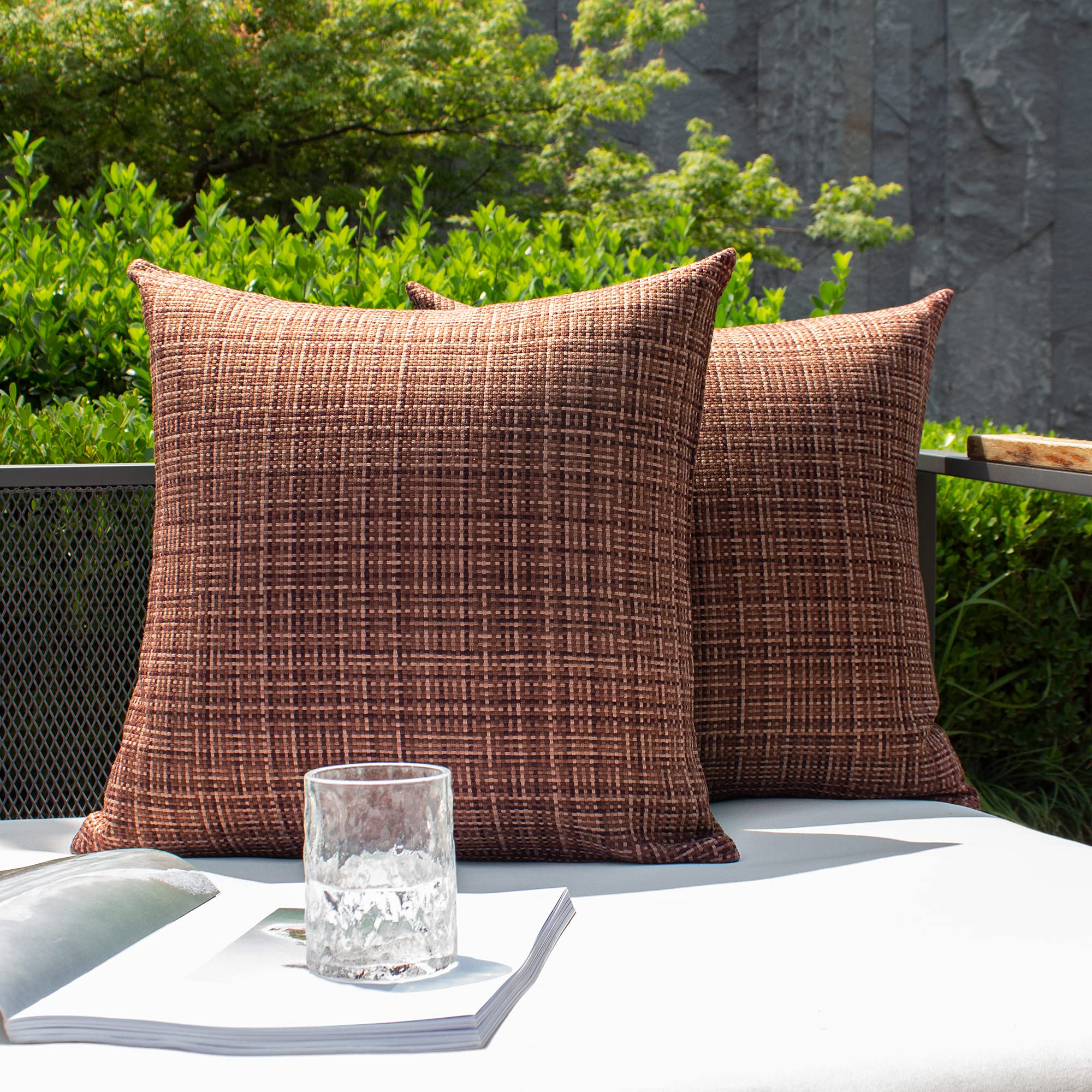 Kevin Textile 2-Pack Waterproof Outdoor Decorative Throw Pillow Covers - 22x22 Inch Stripe Square Cushion Cases for Patio, Couch & Bench - Modern Home Decor for Living Room, Garden & Coffee Shop