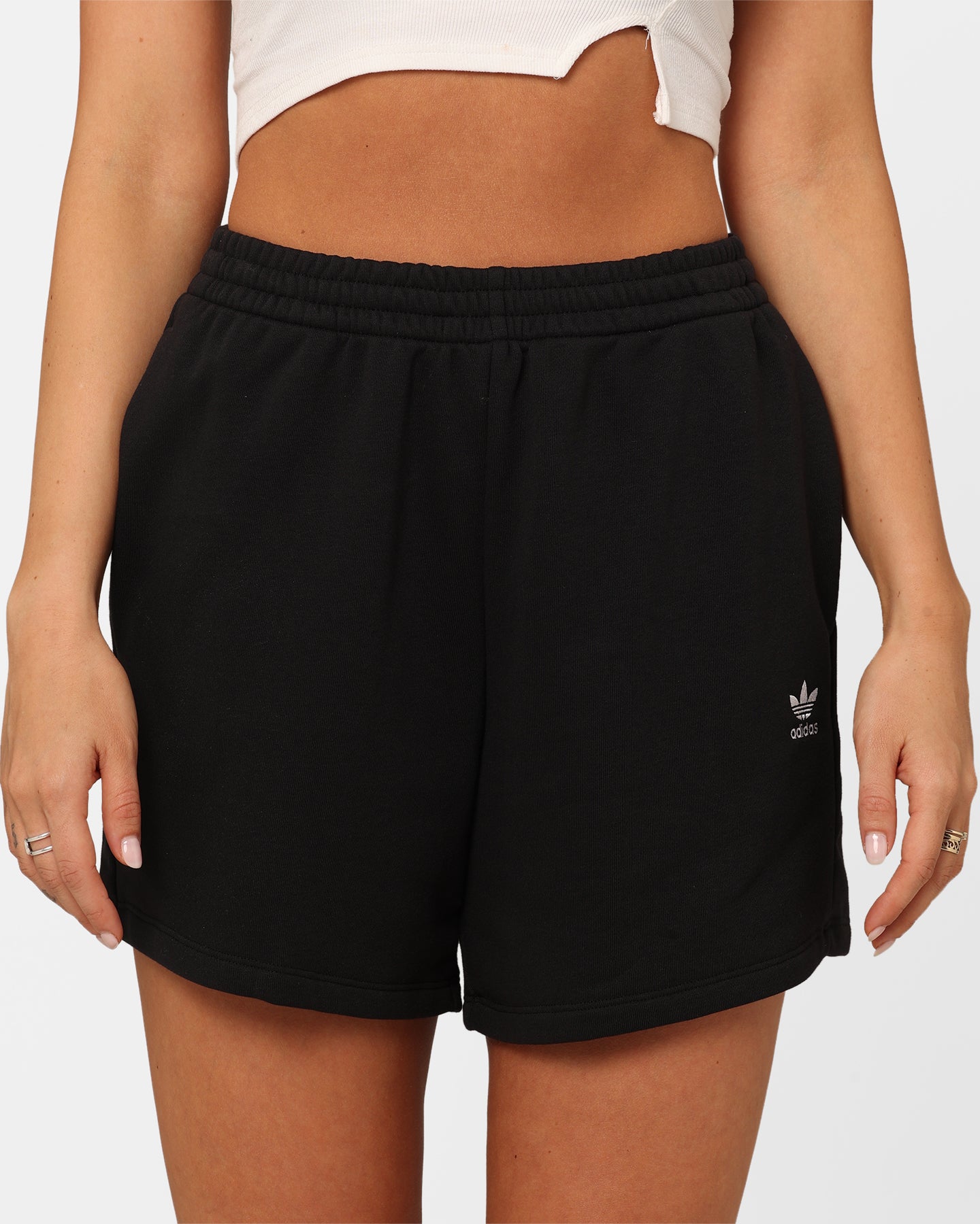 Adidas Women's Adicolour Essentials French Terry Shorts - Black - Comfortable Athletic Shorts for Running, Yoga & Lounge Wear