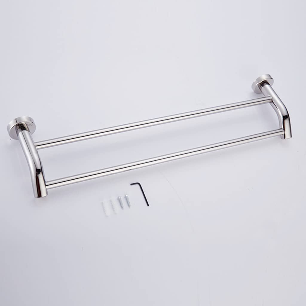 Multi-Function Wall Mounted Towel Rack - 60cm Silver Bathroom Shelf with Double Towel Bar for Kitchen & Bath Storage | Space-Saving Organizer for Hand Towels, Robes & Utensils (40cm Color Option)