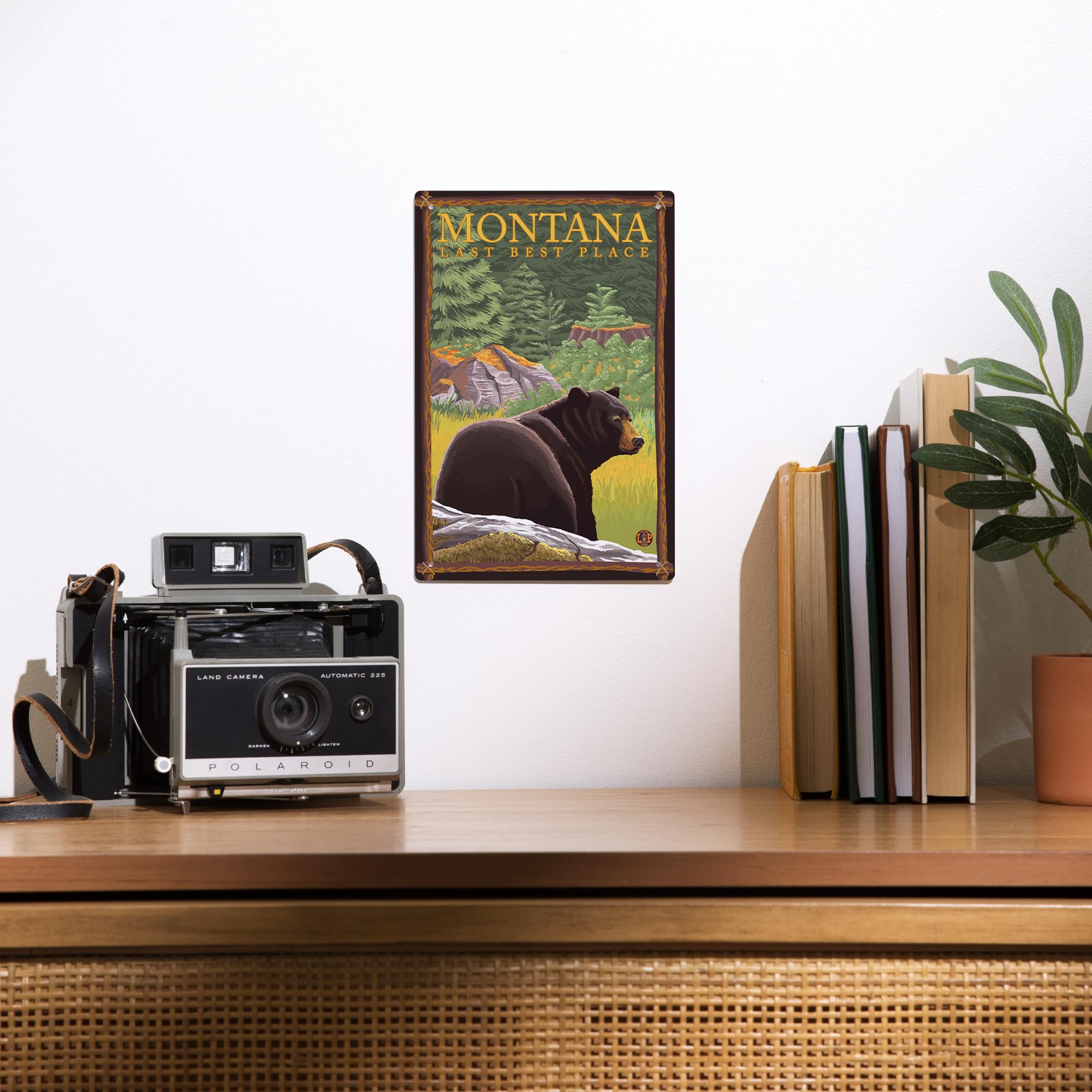 Lantern Press 6x9 Inch Metal Sign - Montana 'Last Best Place' Bear in Forest Wall Art - Perfect for Cabin, Home Office, or Outdoor Decor