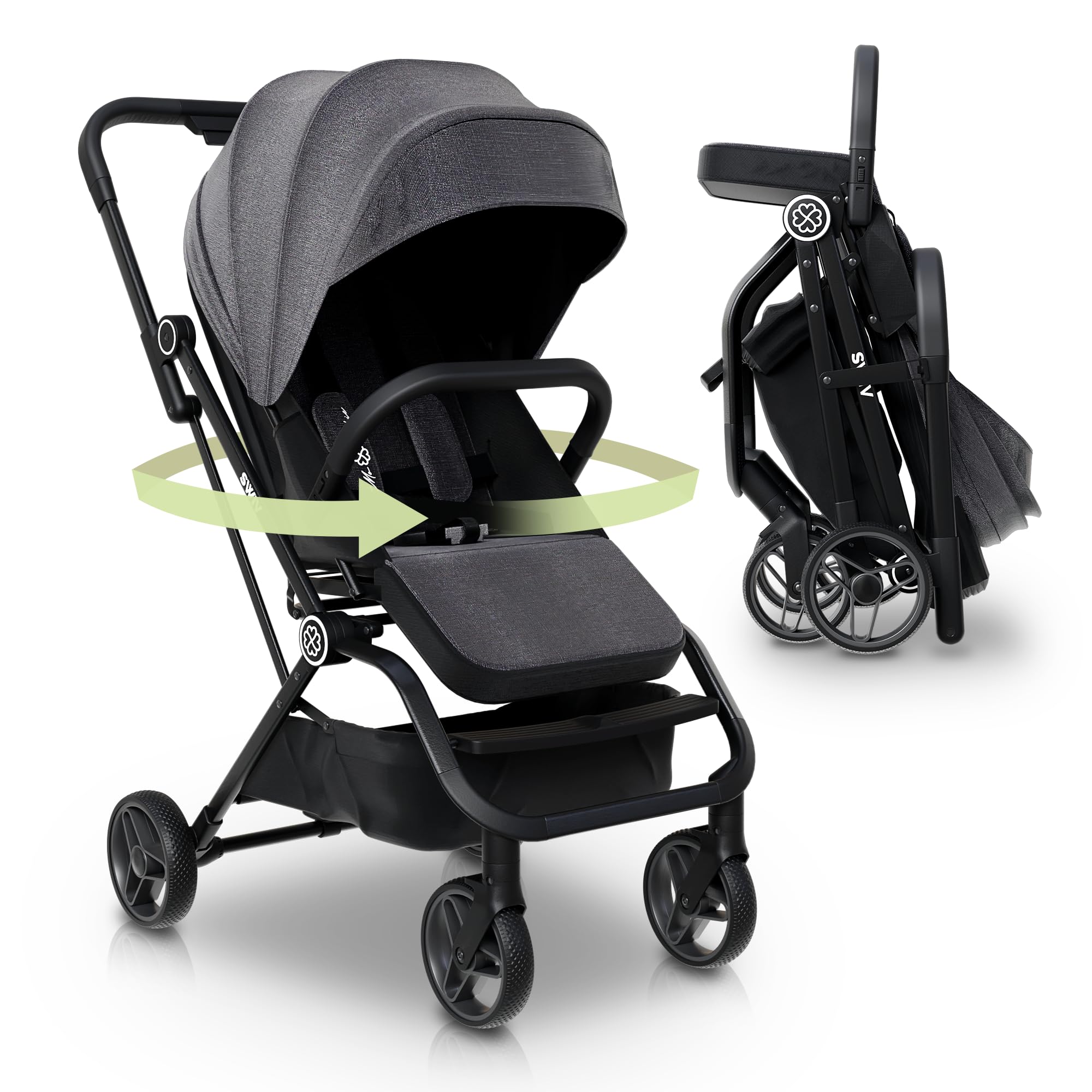 Ultra Lightweight Travel Stroller for Toddlers 0-4 Years | Foldable Aluminum Frame with 360° Rotating Seat & 3-Way Adjustable Backrest | Compact Baby Stroller for Airplane, Shopping & City Walks | Perfect for Traveling Parents