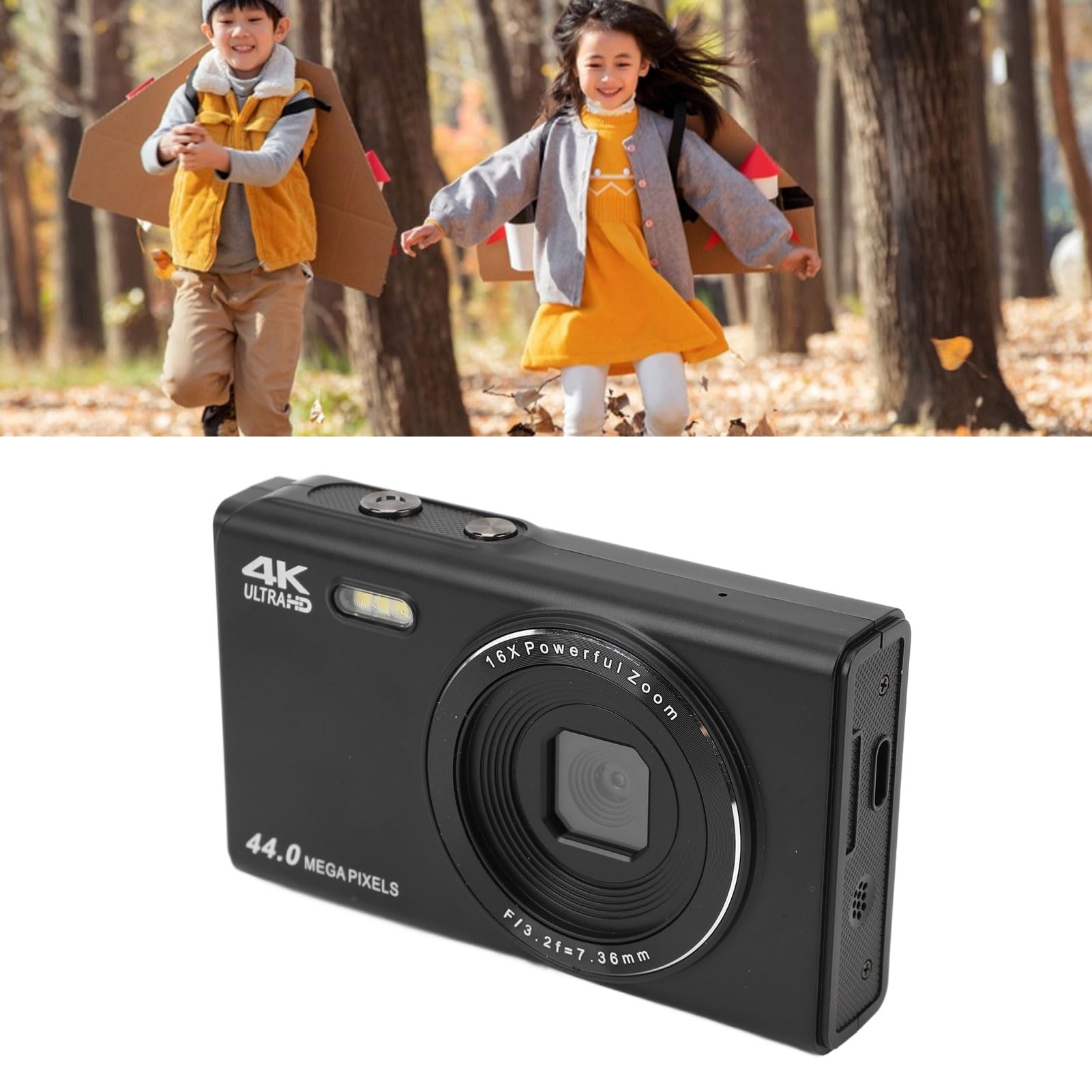 Kids Digital Camera 1080P HD 36MP Video Camera with Time Stamp, Anti-Shake & 16X Zoom - Compact Portable Camera for Children, Teens & Students - Perfect for Christmas & Birthday Gifts (Black) - Great for Travel, School Projects & Everyday Photography
