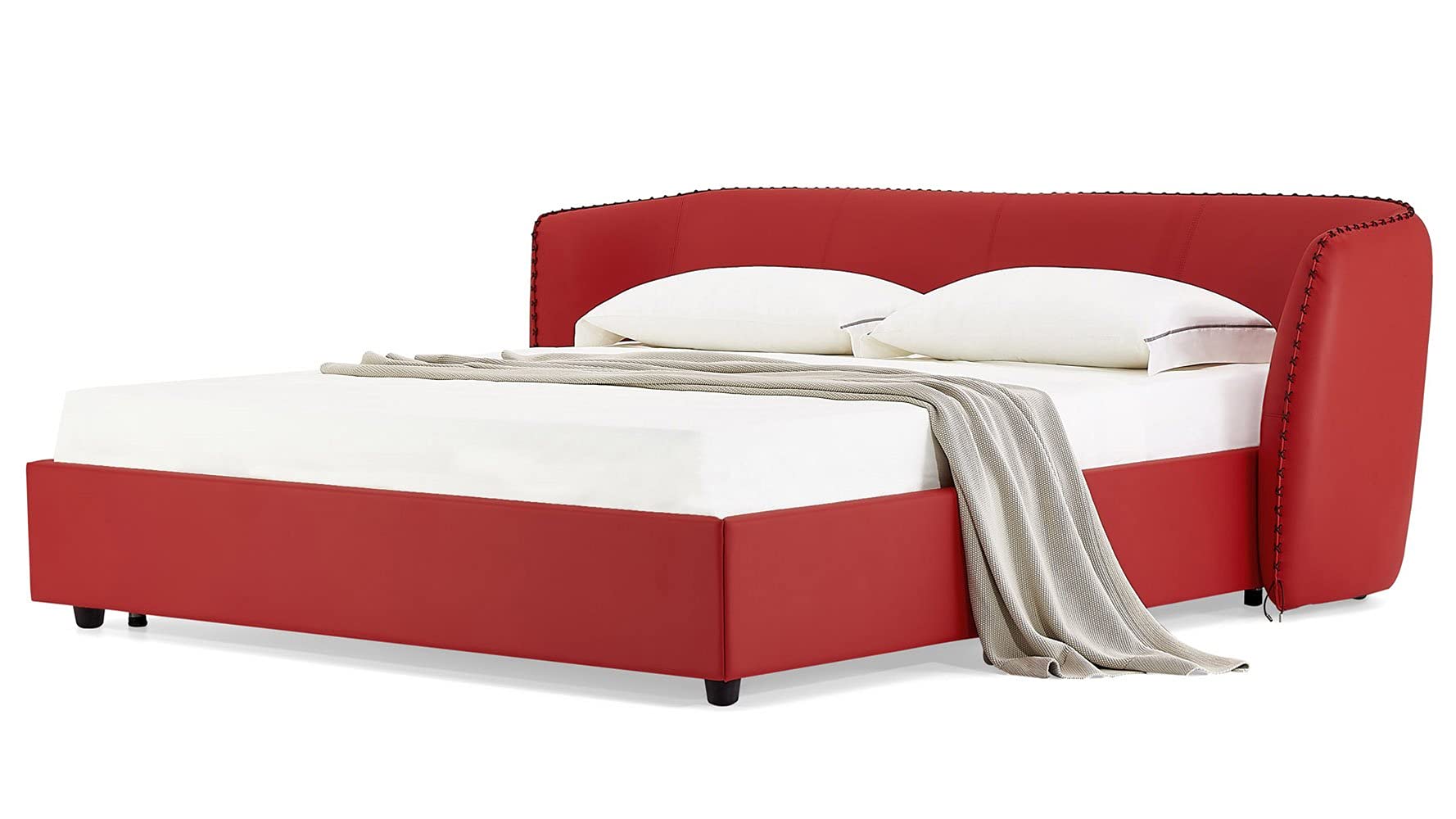 Zuri Furniture Modern Vitali Red Microfiber Leather King Size Platform Bed Frame - Perfect for Master Bedroom, Guest Room & Contemporary Home Decor