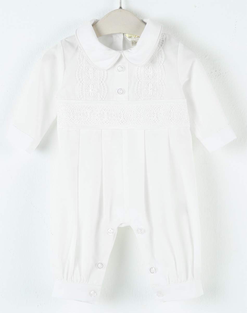 Bow Dream Baby Boy's 3-Piece Christening Outfit Set - Soft Cotton Baptism Romper, Hat & Booties for Newborn Photo Shoots & Church Ceremonies