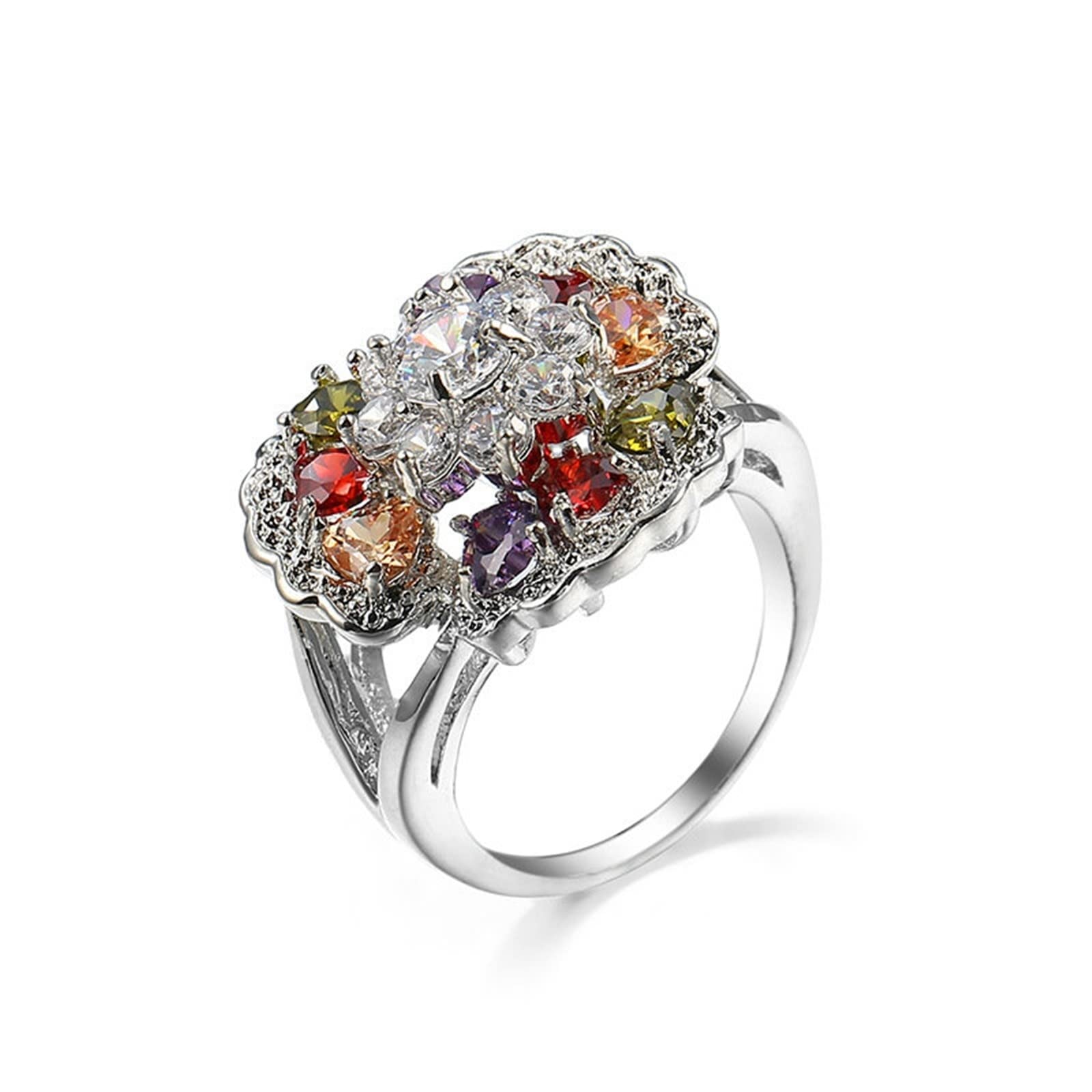 Stress Relief Fidget Ring for Women - Heart Shaped Cubic Zirconia Silver Plated Flower Design Jewelry - Perfect for Anxiety Relief, Focus & Anniversary Gifts - Office, Travel & Daily Wear Accessory
