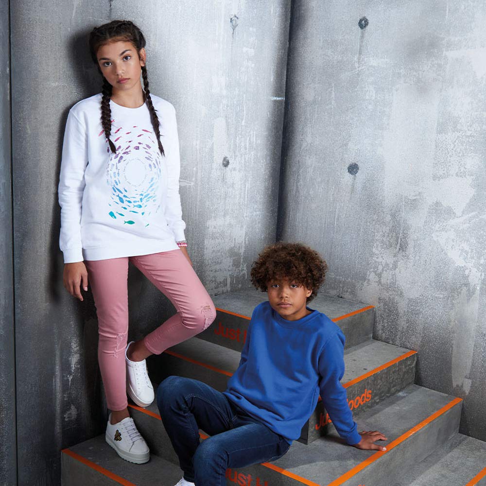 AWDis Kids Plain Crew Neck Sweatshirt - Soft Cotton Hooded Pullover for Boys & Girls - Perfect for School, Playdates & Outdoor Activities
