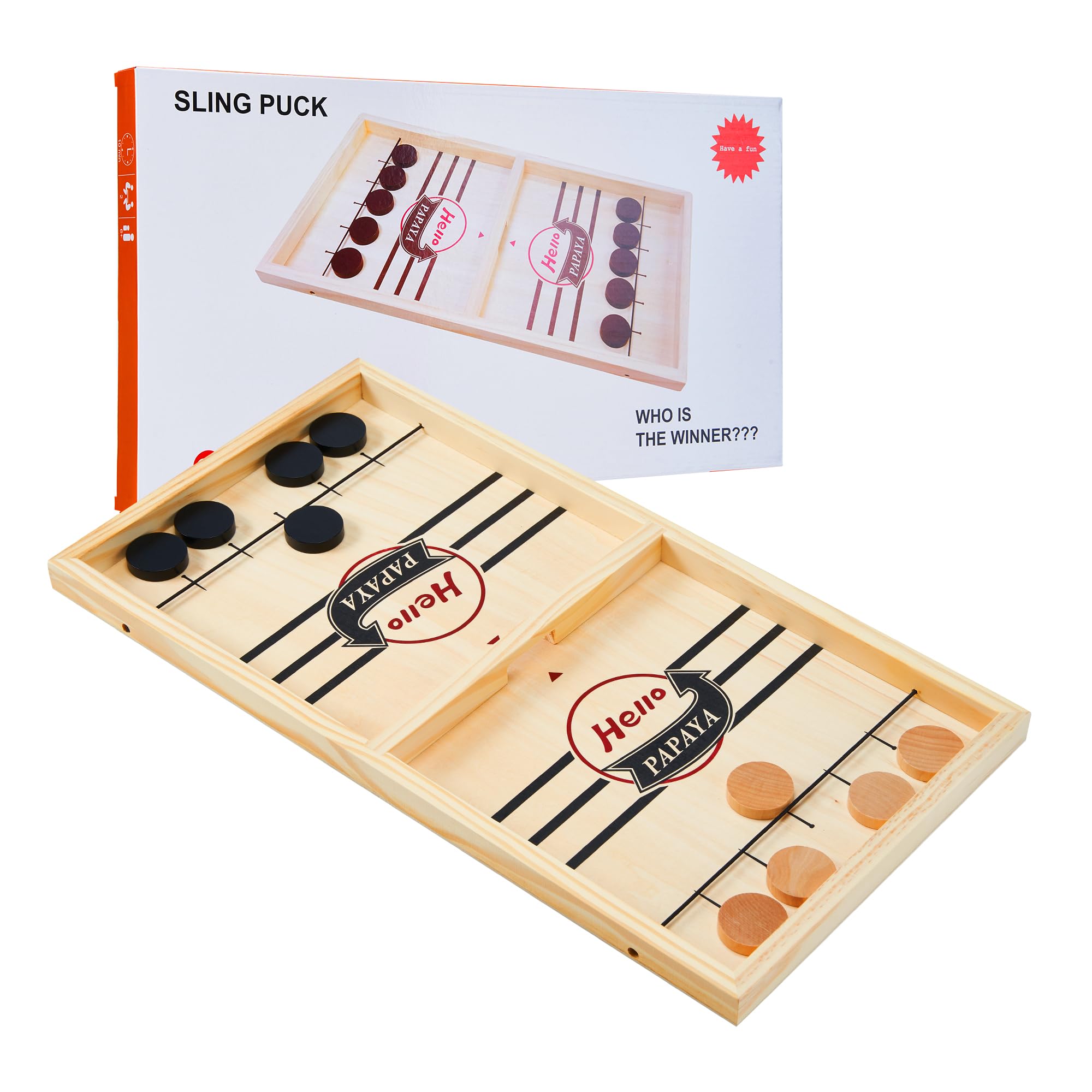 Fast Sling Puck Game - Wooden Hockey Tabletop Battle Game for Kids & Adults | Fun Parent-Child Interactive Board Game for Family Game Night, Office Break Room & Party Entertainment
