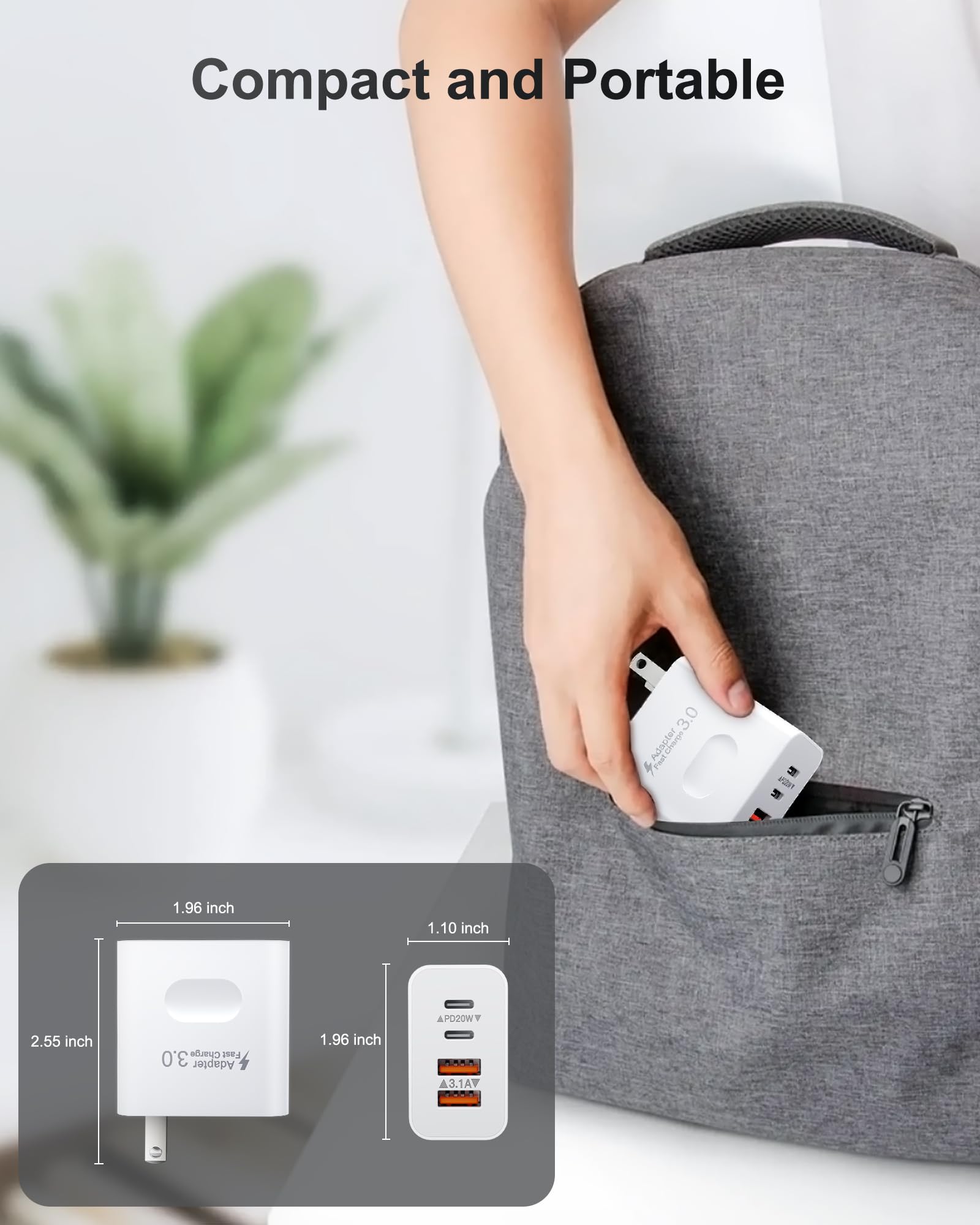 40W 4-Port USB C Fast Charger Block - Dual USB-C & Dual USB Wall Charger Adapter for iPhone 15/14/13/12/11 Pro Max/XS/XR, iPad, Samsung Galaxy - Perfect for Home, Office & Travel Charging Multiple Devices Simultaneously