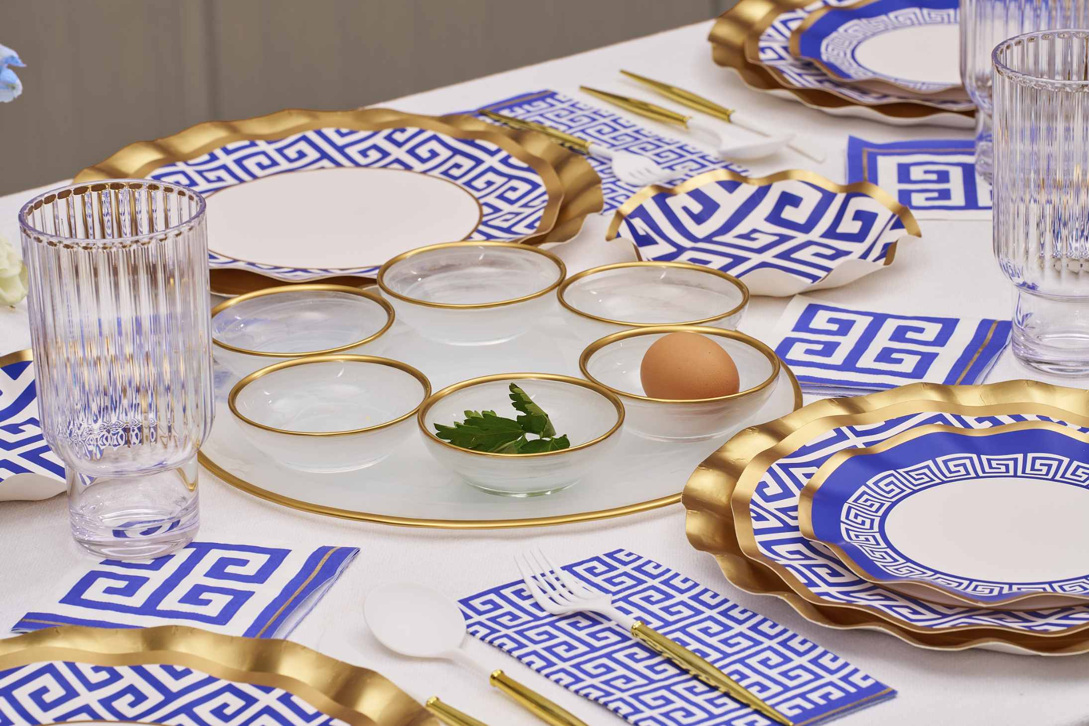 Greek Key Pattern Table Setting - Elegant Dinnerware Set for Formal Dining, Holiday Entertaining & Wedding Decor