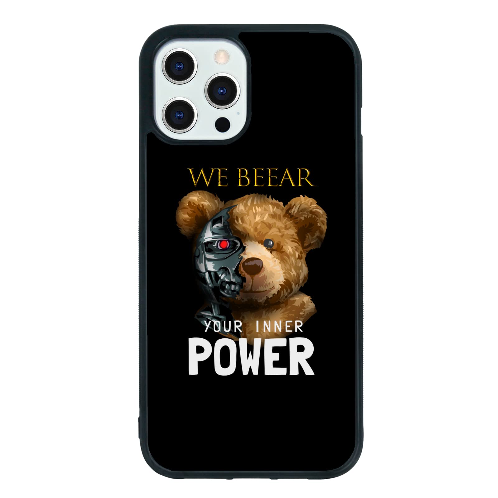FANXI Shockproof Cute Bear Phone Case for iPhone 12 Pro Max 6.7 Inch - Protective Durable Cover for Men Boys Teens - Perfect for Daily Use, Travel & Outdoor Activities (Black)