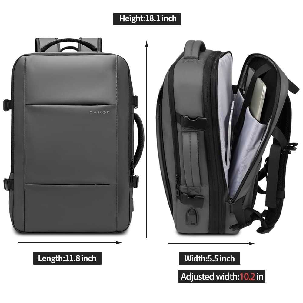 BANGE Expandable Travel Backpack 35L - Airline Approved Carry On Backpack for Women & Men, Waterproof Gym Backpack with Laptop Compartment - Perfect for Business Travel, Hiking & Daily Commute