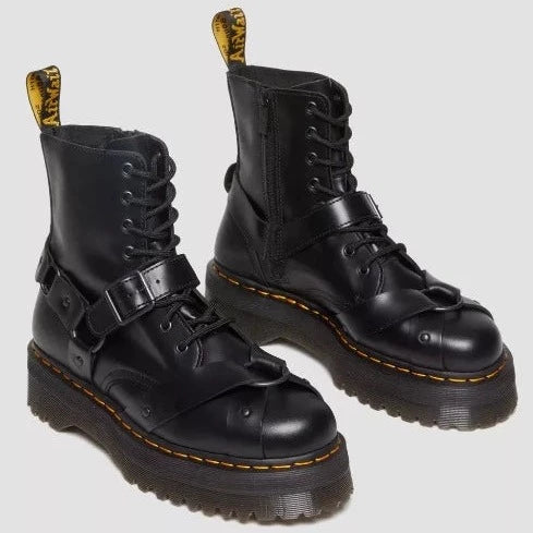 Dr. Martens Jadon Harness Black Leather Platform Boots for Women - Punk Style Ankle Booties for Everyday Wear, Concerts & Street Fashion