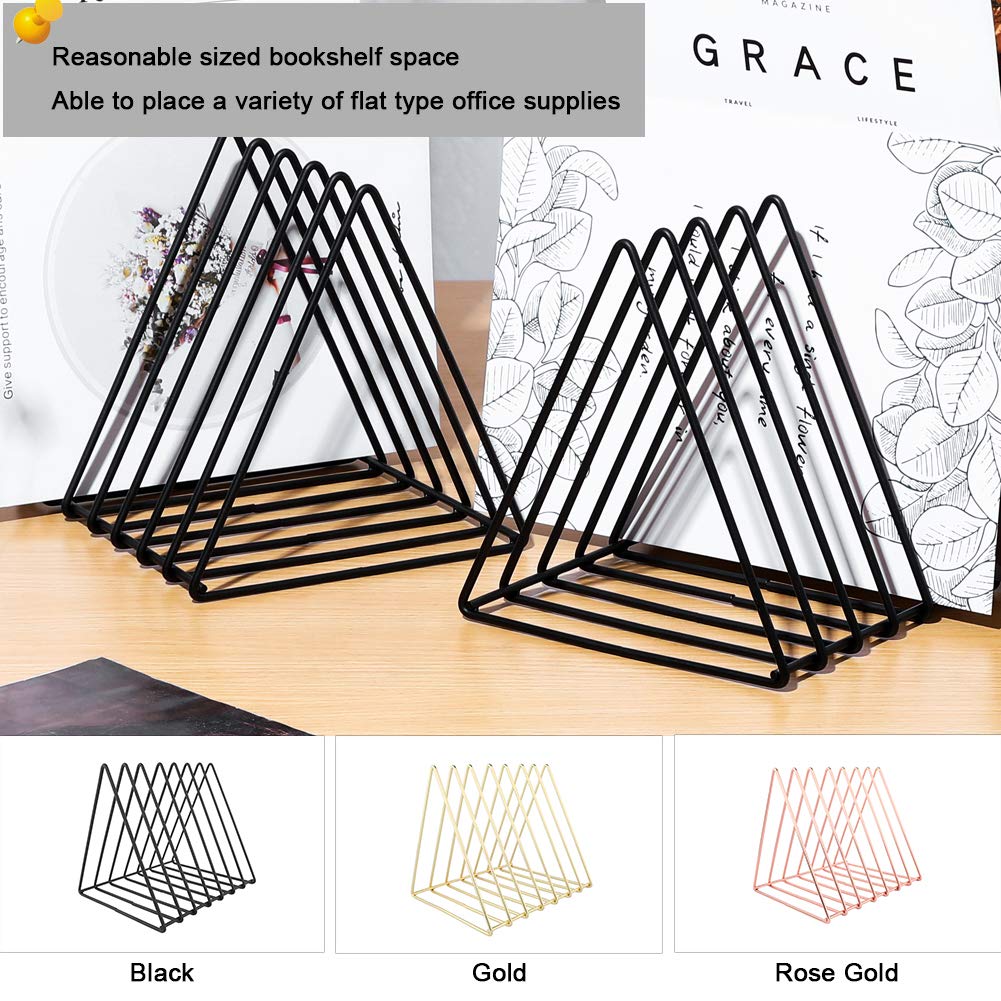 Metal Wire Magazine Holder & Desk Organizer - 7-Section Triangle File Organizer for Office, Vinyl Records, Documents - Black Pack of 2 | Perfect for Home Office, Study Room & Workspace Organization