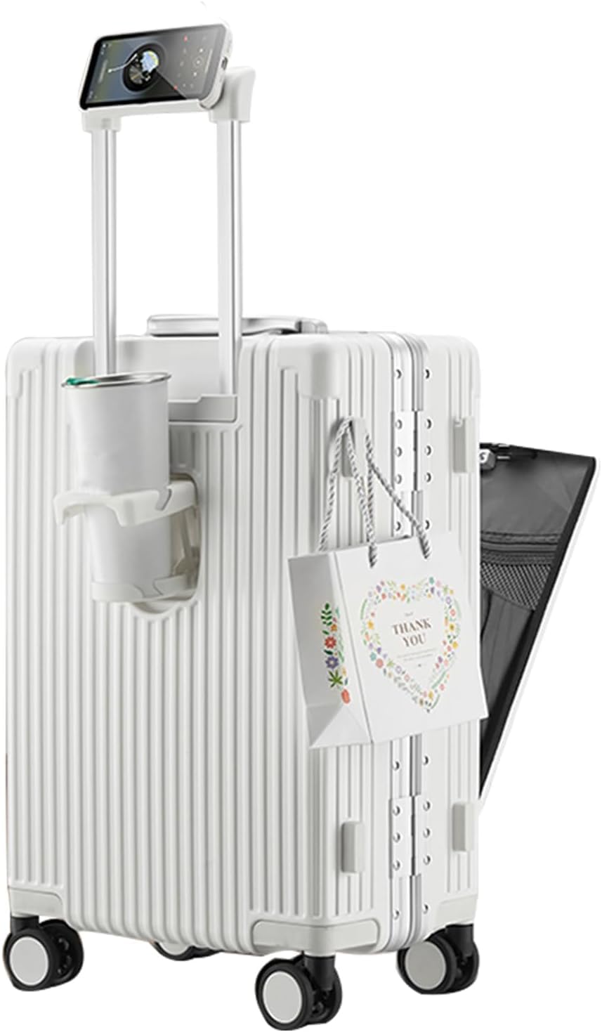 Feilario 20-Inch Expandable Hardside Spinner Wheel Carry-On Luggage with TSA Lock, Cup Holder & Phone Holder - Lightweight Aluminum Frame Suitcase for Travel, Business Trips & Weekend Getaways