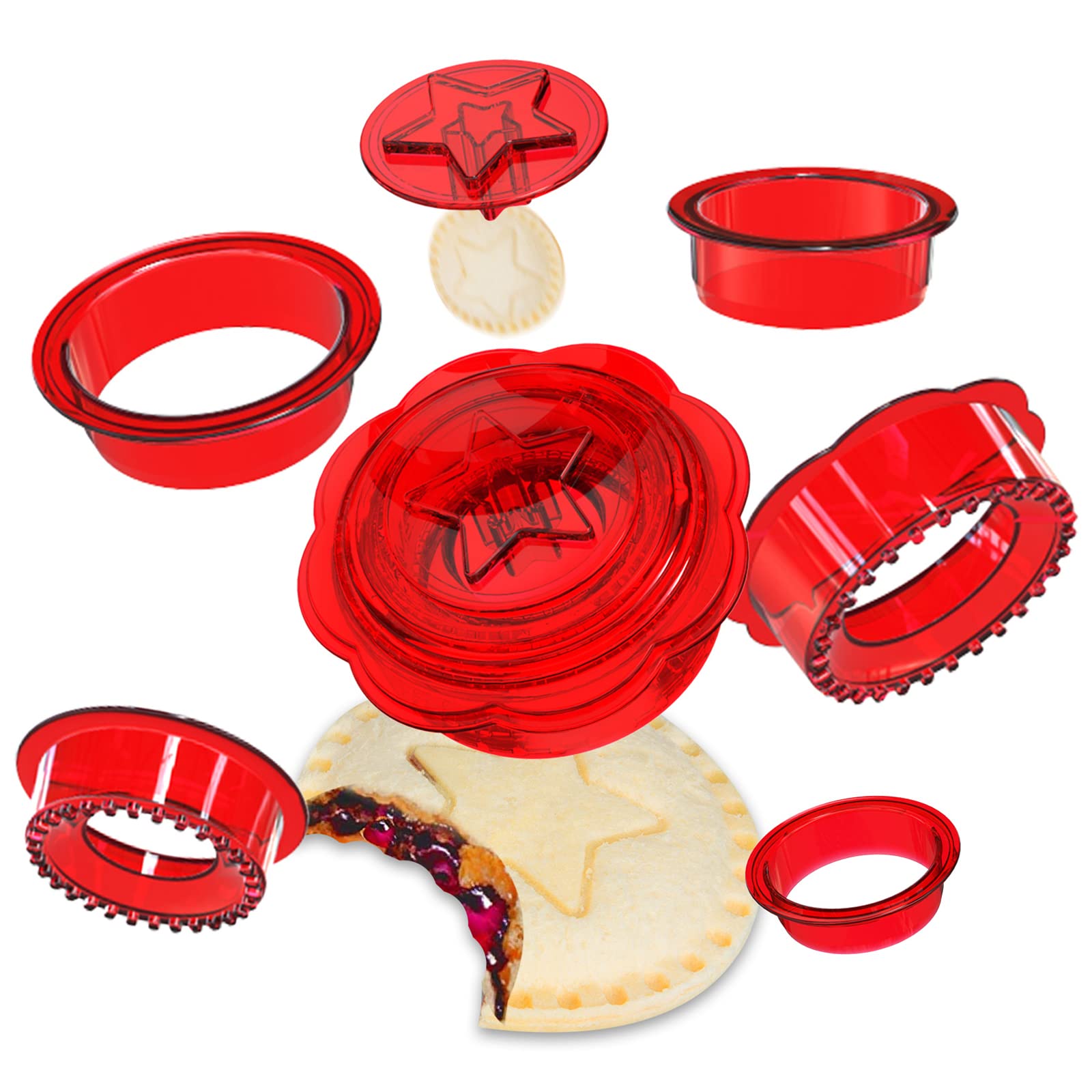 6-Piece Moloudan Sandwich Cutter & Sealer Set | Food-Grade Uncrustables Maker for Kids | DIY Lunch, Bento Box & Lunchbox Accessories (Red Round) | Perfect for School Lunches, Picnics & Snack Time