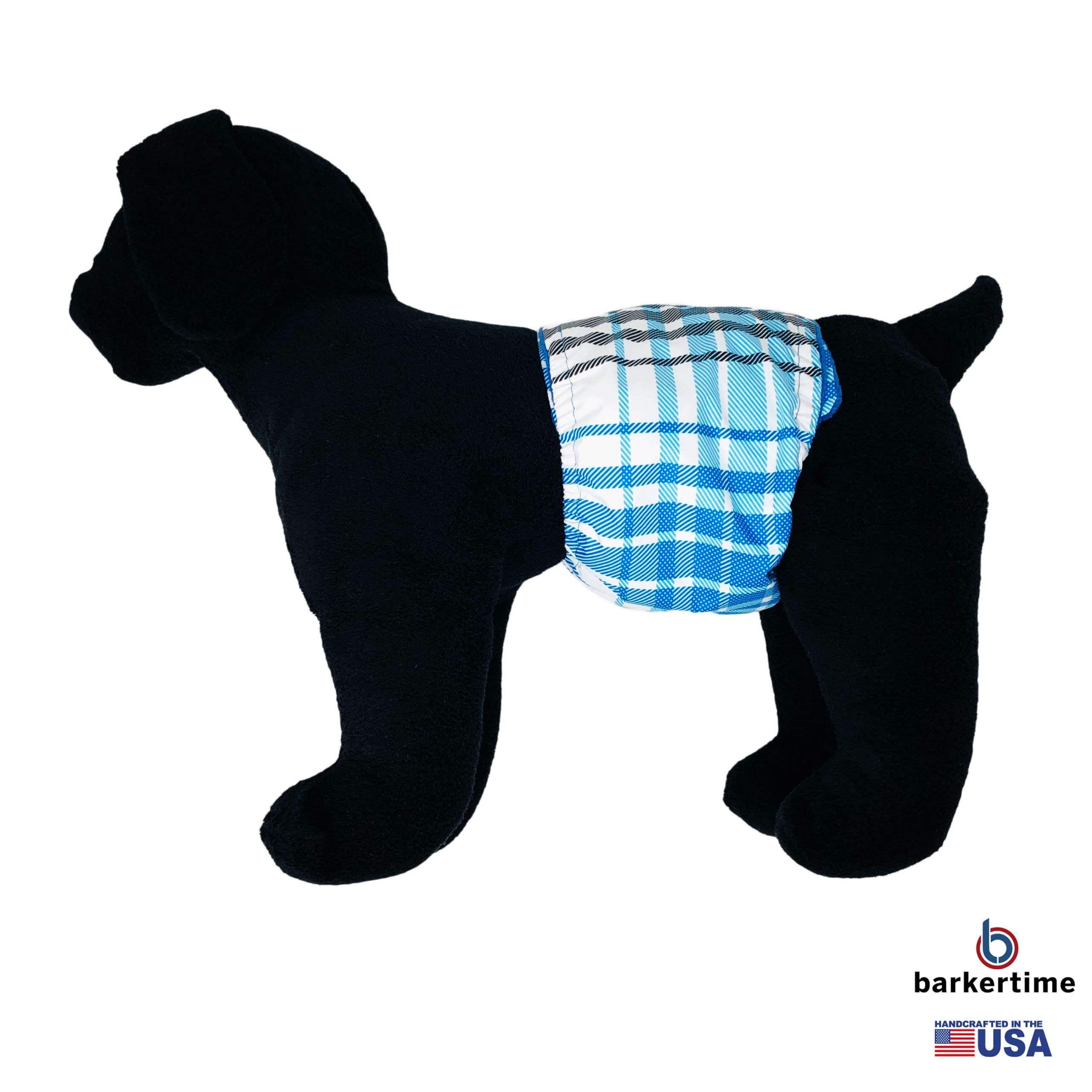 Premium Blue Plaid Dog Belly Band for Male Dogs - Washable Male Dog Wrap Diaper - Made in USA - Perfect for House Training, Incontinence & Travel Protection