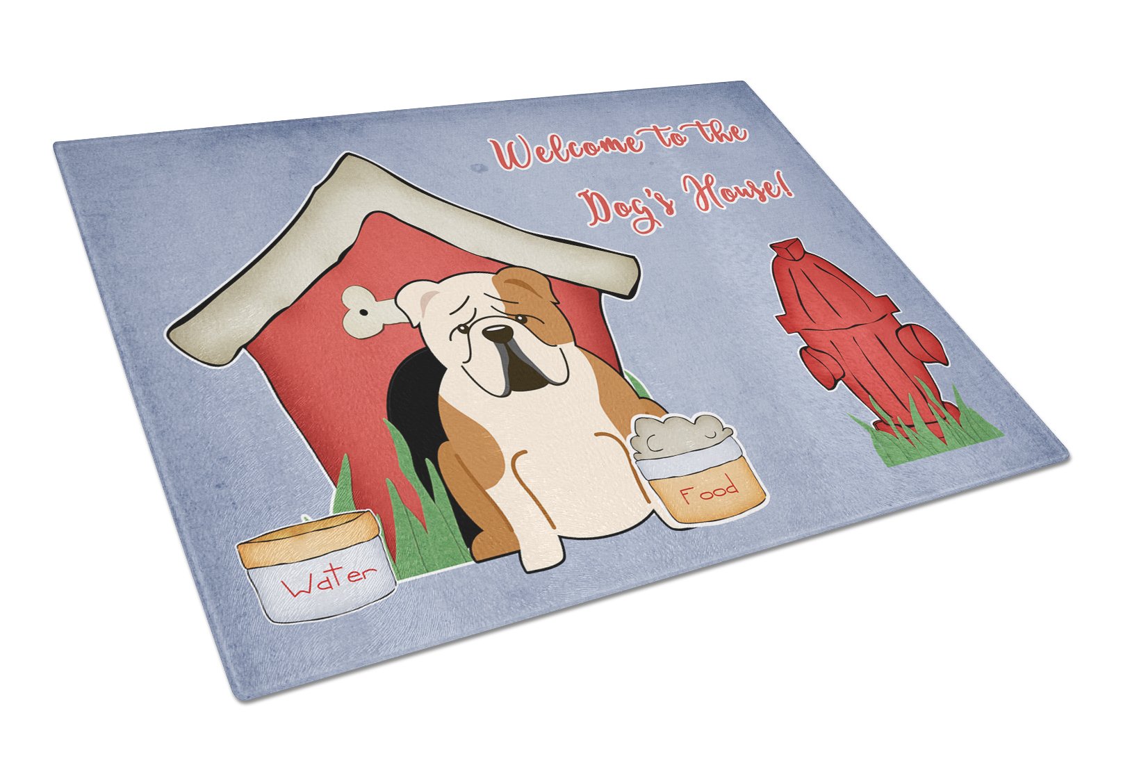 English Bulldog Fawn White Tempered Glass Cutting Board - Large Decorative Kitchen Chopping & Serving Board | Dog Lover Gift, Housewarming Present, Unique Kitchen Decor for Pet Owners