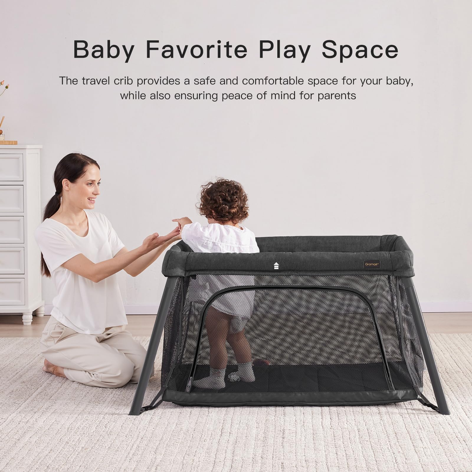 2 in 1 Portable Travel Crib for Toddlers & Babies - Lightweight Foldable Playpen with Soft Mattress | Indoor & Outdoor Baby Travel Bed for Camping, Hotels & Home Use (Black)