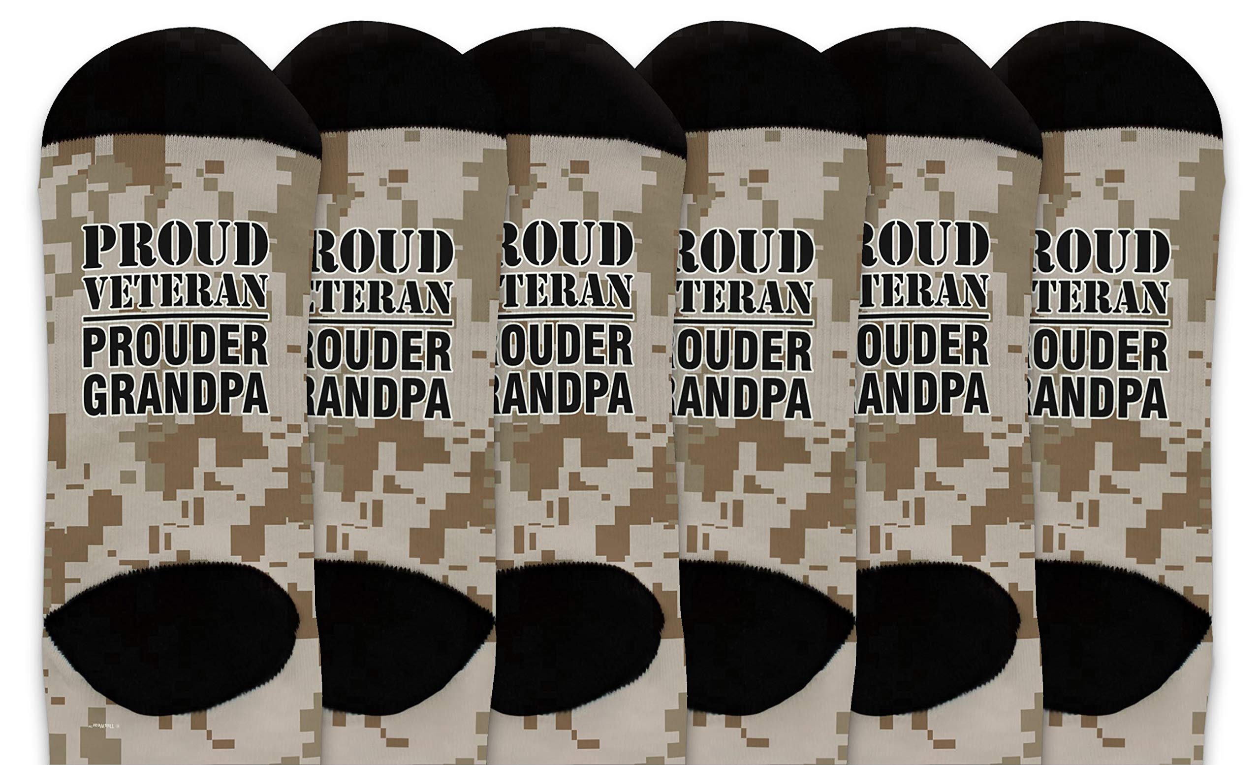 Proud Veteran & Grandpa Novelty Crew Socks - Patriotic Military Appreciation Gifts for Veterans Day, Father's Day - Comfortable Funny Socks for Active Duty, Retired Soldiers & Grandparents