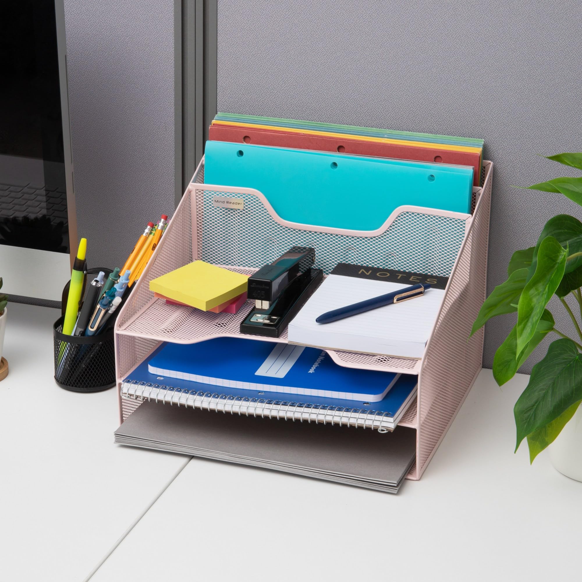 Mind Reader Metal Mesh Desktop Organizer - Vertical File Holder & Paper Trays for Office (12.5