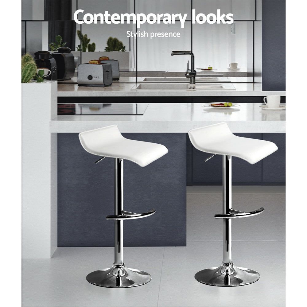 Adjustable Gas Lift Bar Stools Set of 4 - White Kitchen Counter Height Swivel Chairs for Dining Room, Breakfast Nook & Home Bar