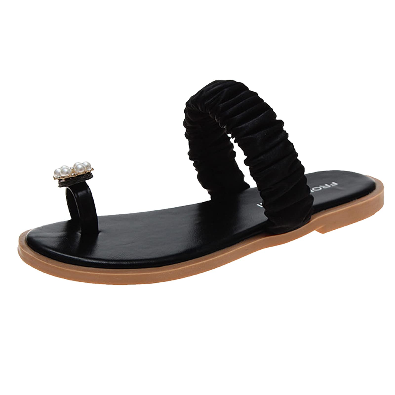 Women's Comfortable Flip Flop Sandals with Arch Support - Breathable Elastic Strap Beach Slippers, Pearl Decor Casual Flat Sandals for Women & Girls - Perfect for Summer, Beach, Poolside, and Home Relaxation