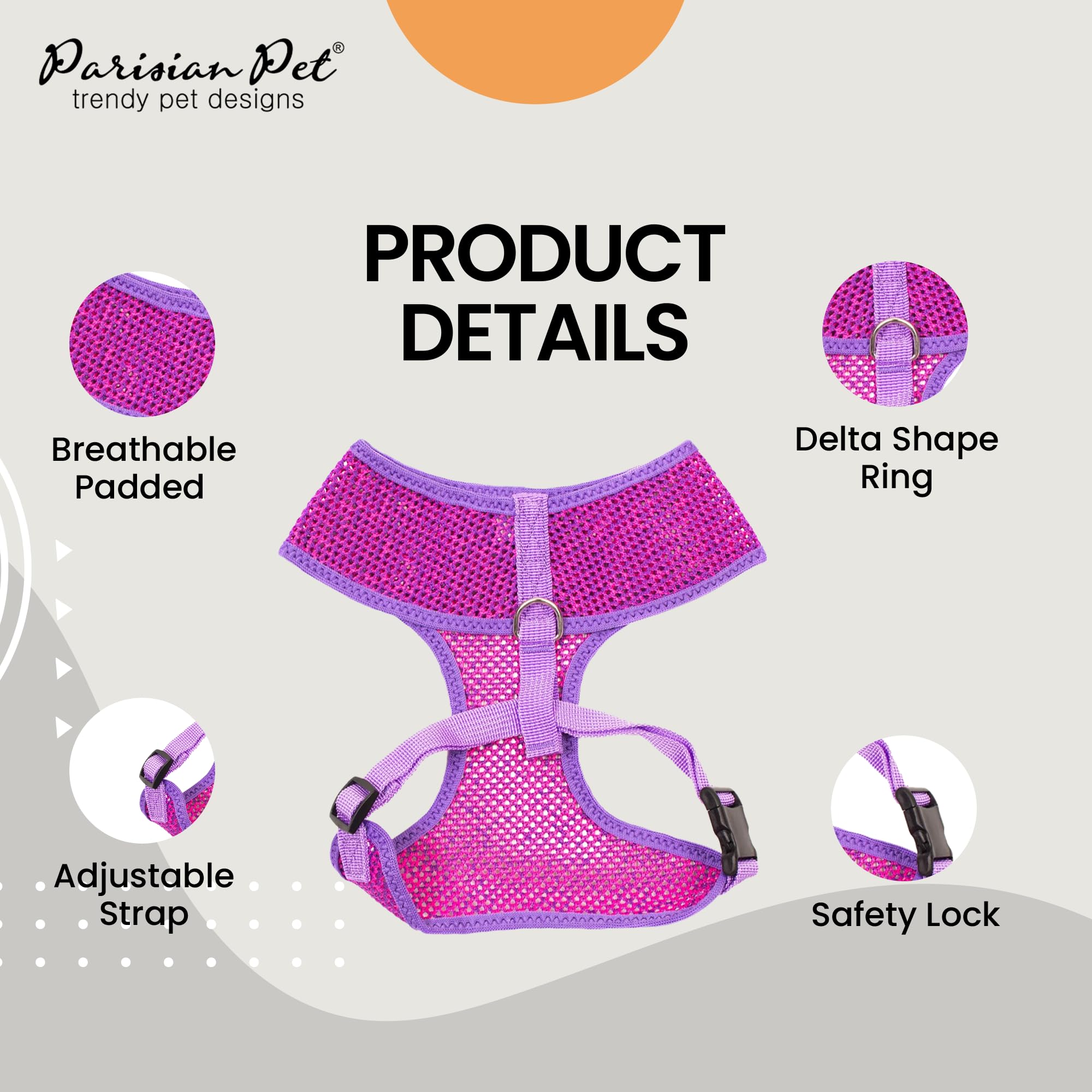 Parisian Pet Girl Dog Harness - Soft Padded Purple/Pink Mesh Vest for Small Dogs - Breathable & Cooling Dog Harness for Walking, Running, Hiking - Adjustable Puppy Harness XS - Perfect for Outdoor Adventures & Summer Activities