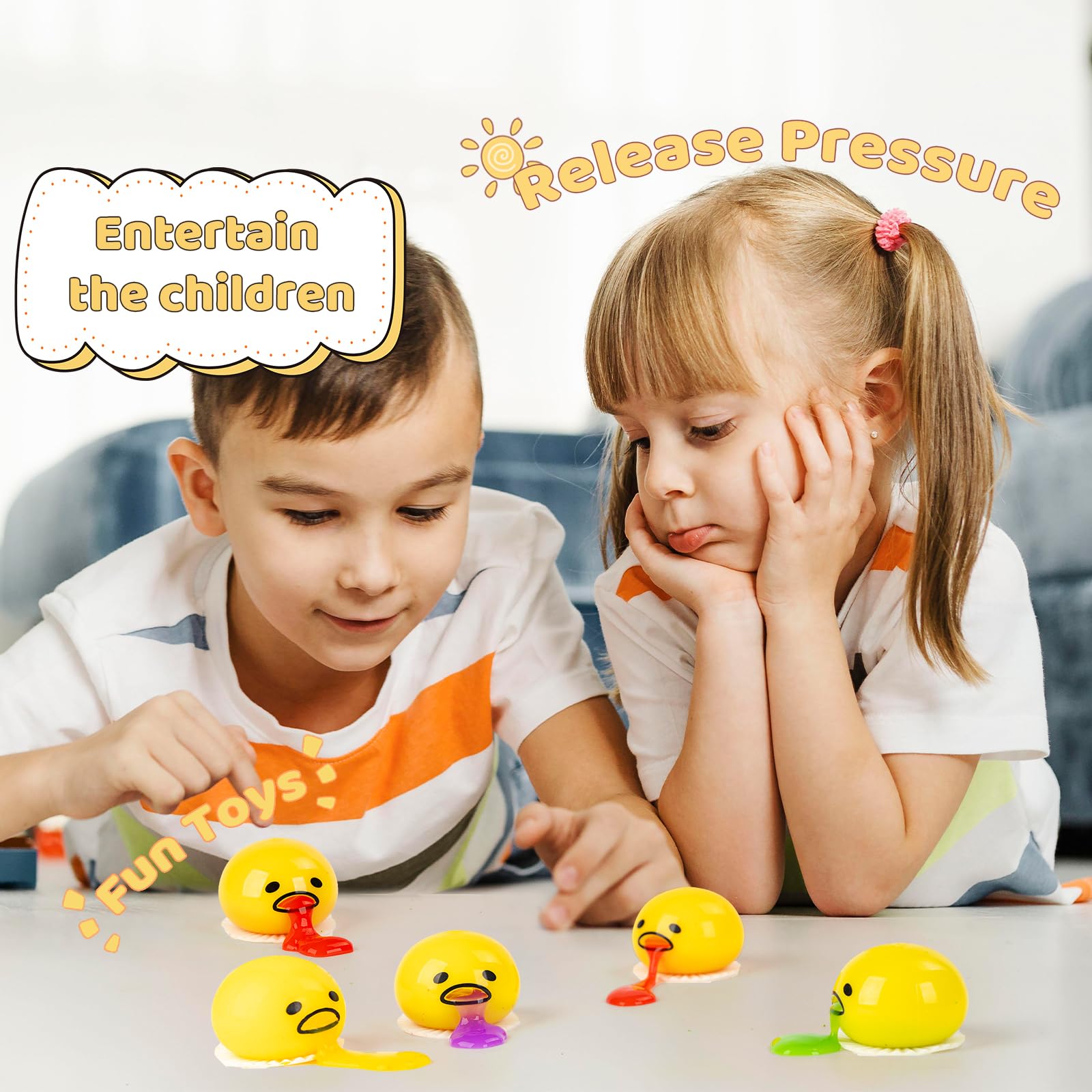 4-Pack Vomiting Egg Stress Ball - Funny Easter Gag Toys for Kids & Adults, Puking Slime Egg Yolk Squeeze Toy for Stress Relief & Anxiety, Fidget Sensory Toys for Classroom, Office & Party Favors