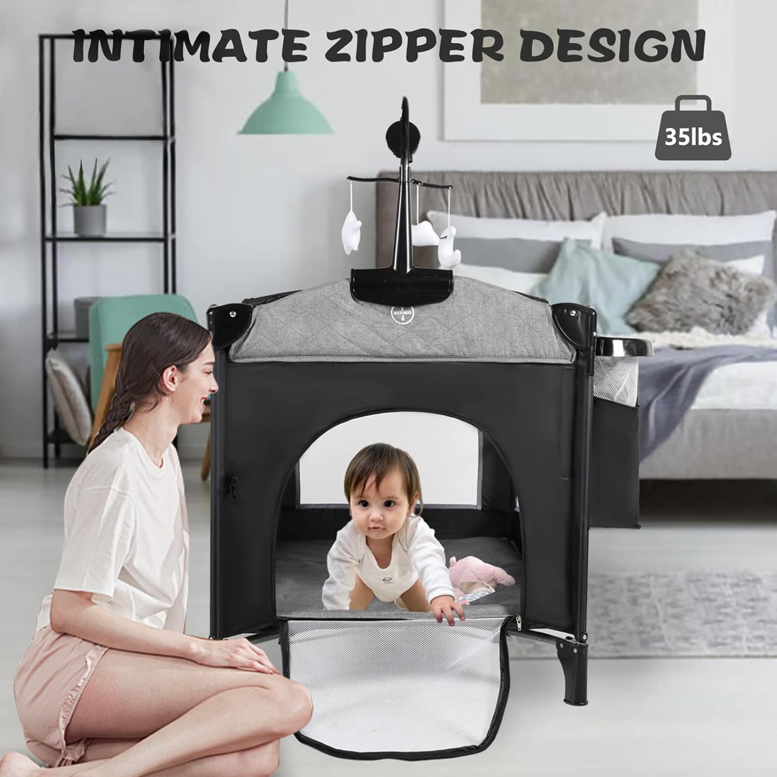 Kinder King 4-in-1 Portable Nursery Center | Foldable Baby Bassinet & Playard with Changing Table & Storage Basket | Perfect for Newborns to Toddlers | Ideal for Bedside Sleeping, Playtime & Diaper Changes