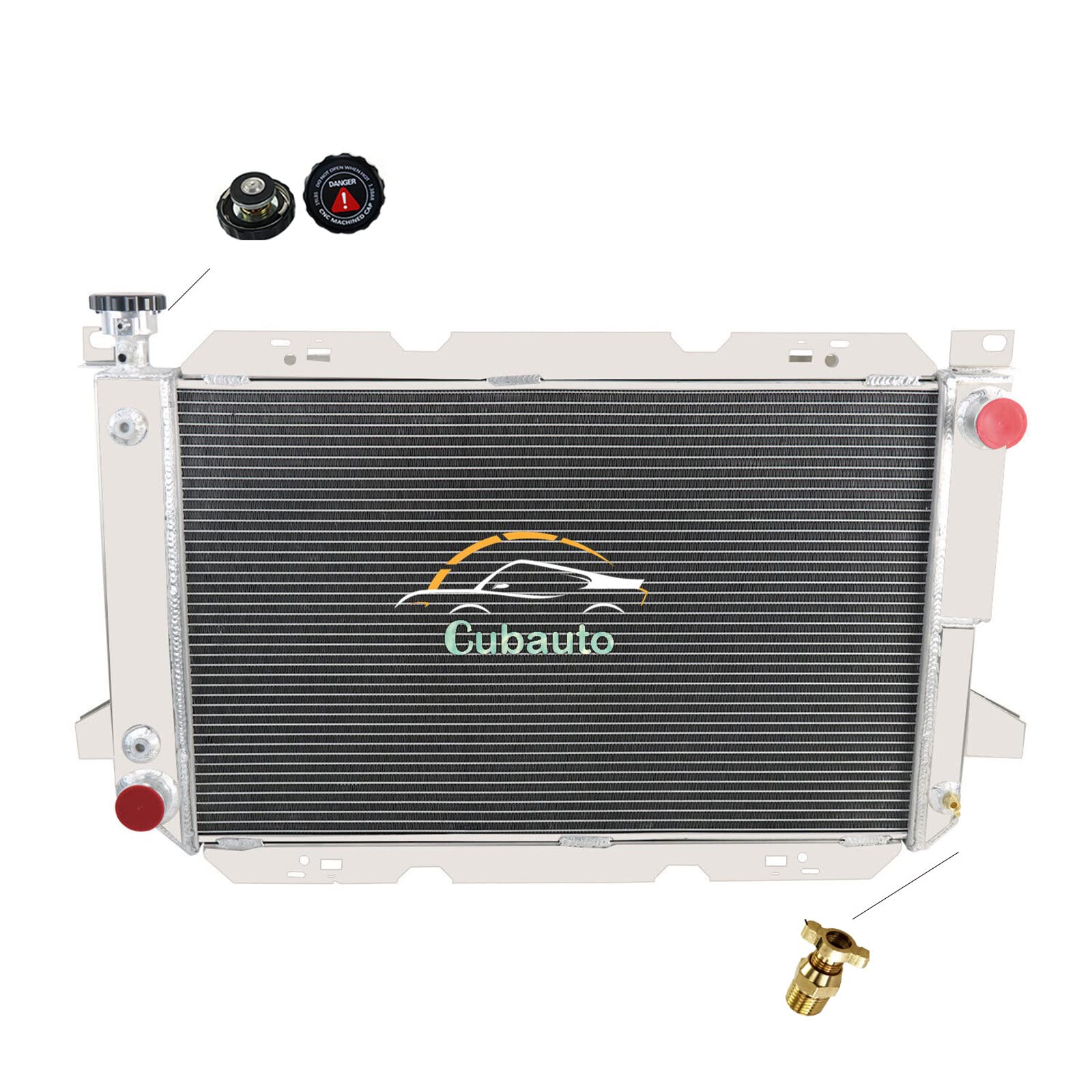 4 Row Aluminum Radiator Shroud Fan Kit for 1985-1997 Ford Bronco F150 F250 F350 F53 Pickup Truck 5.0L 5.8L 7.5L V8 - Includes Thermostat - Perfect for Off-Roading, Towing & High-Performance Cooling