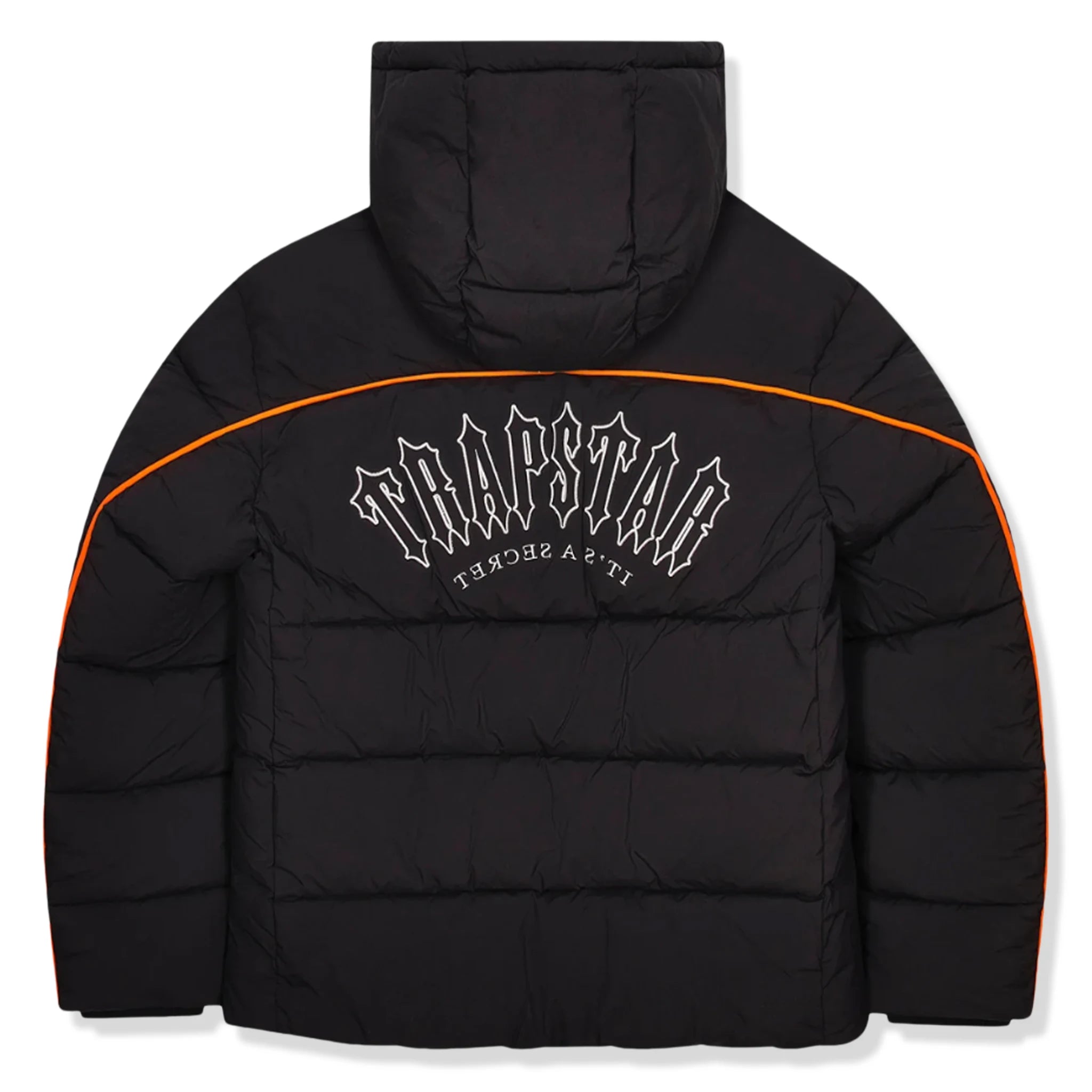 Trapstar Irongate Arch Piping Black Puffer Jacket - Men's Winter Coat with Hood, Warm Quilted Outerwear for Urban Streetwear & Cold Weather Fashion