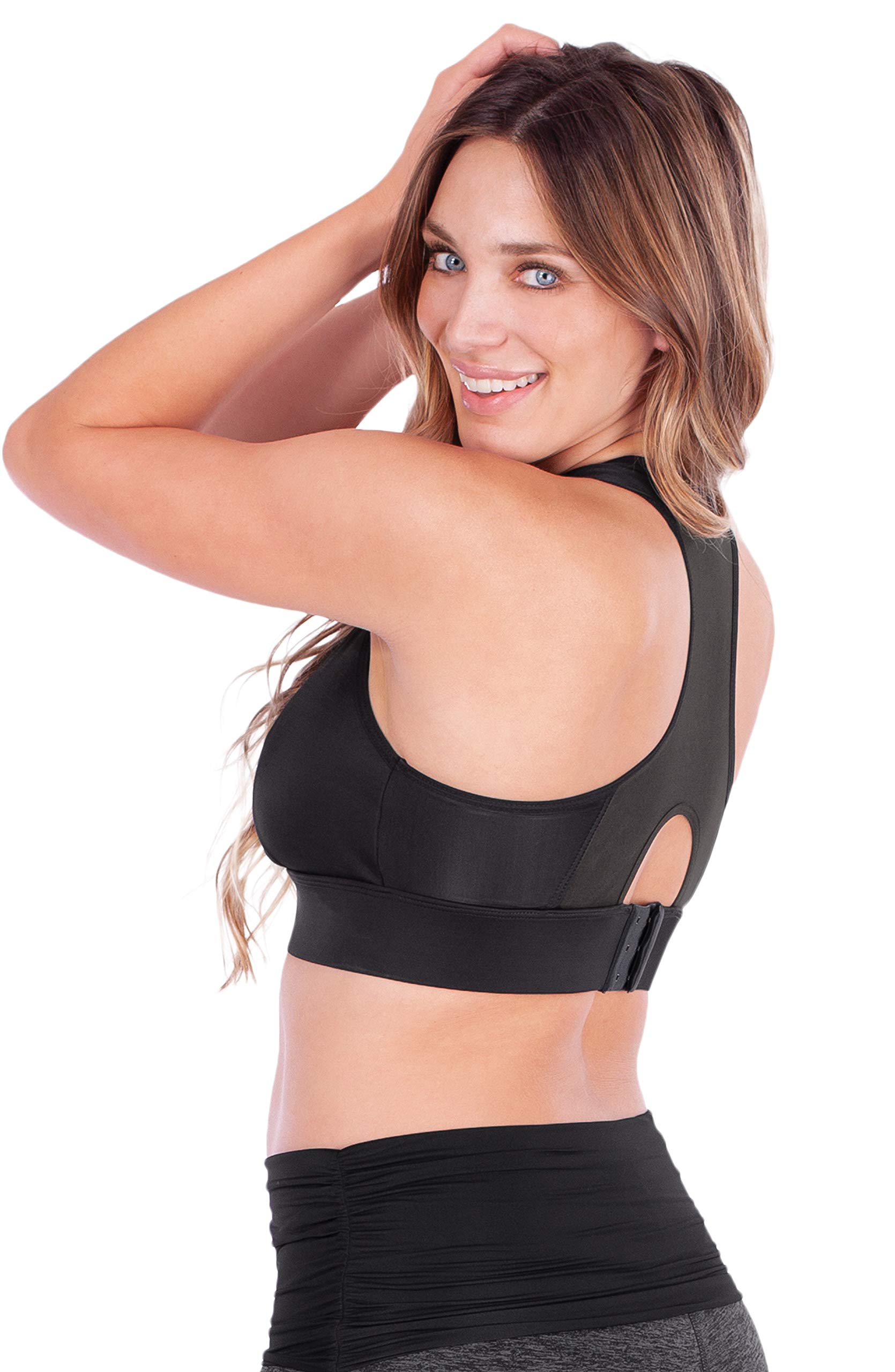 Belly Bandit Active Support Nursing Sports Bra - Medium Black - Comfortable Maternity Bra for Breastfeeding & Postpartum Workouts