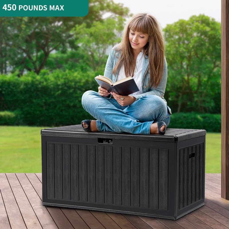 **YITAHOME 90 Gallon Large Deck Box - Double-Wall Resin Outdoor Storage Container for Patio Furniture, Cushions, Pool Floats & Garden Tools - Lockable, Waterproof, Durable (Black) - Perfect for Backyard, Deck & Poolside Storage**