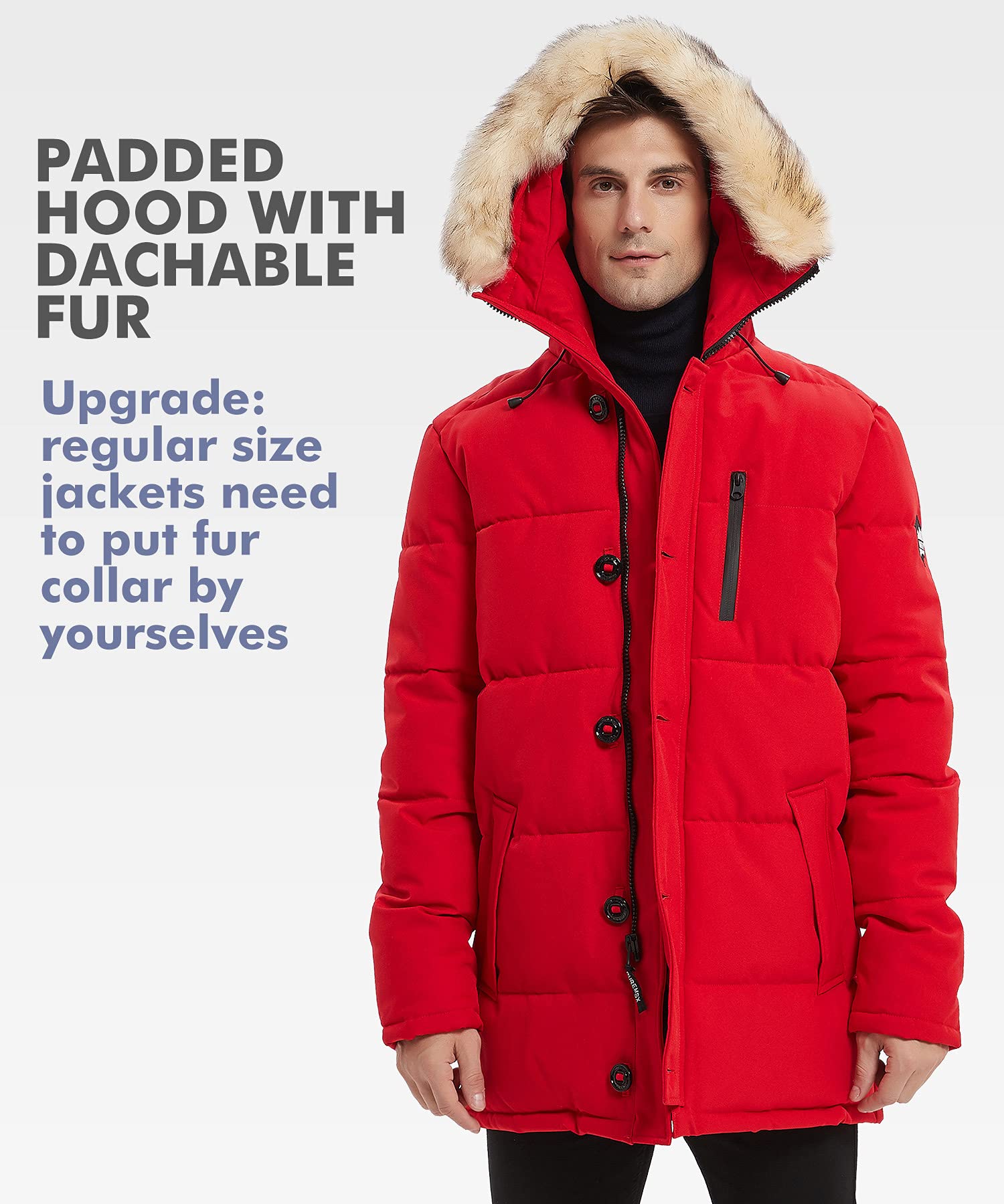 PUREMSX Men's Winter Coat - Windproof Insulated Thick Outdoor Padded Parka Jacket for Cold Weather | Warm Winter Jacket for Snow, Hiking & Daily Wear