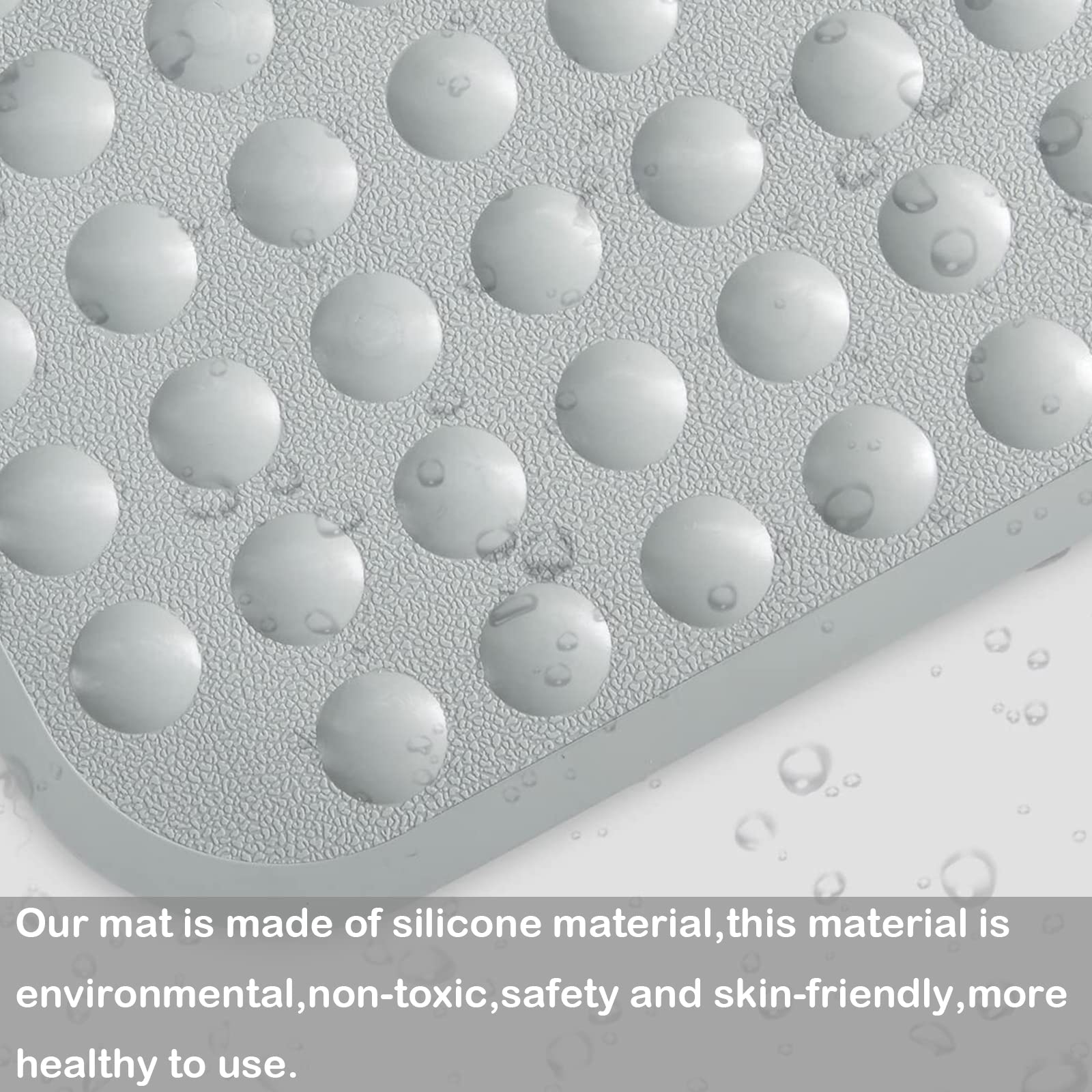 Non-Slip Silicone Bathtub Mat for Shower & Tub - Soft, Safe & Machine Washable Bath Mat with Suction Cups for Kids & Elderly - Perfect for Bathrooms, Showers & Wet Areas - Grey