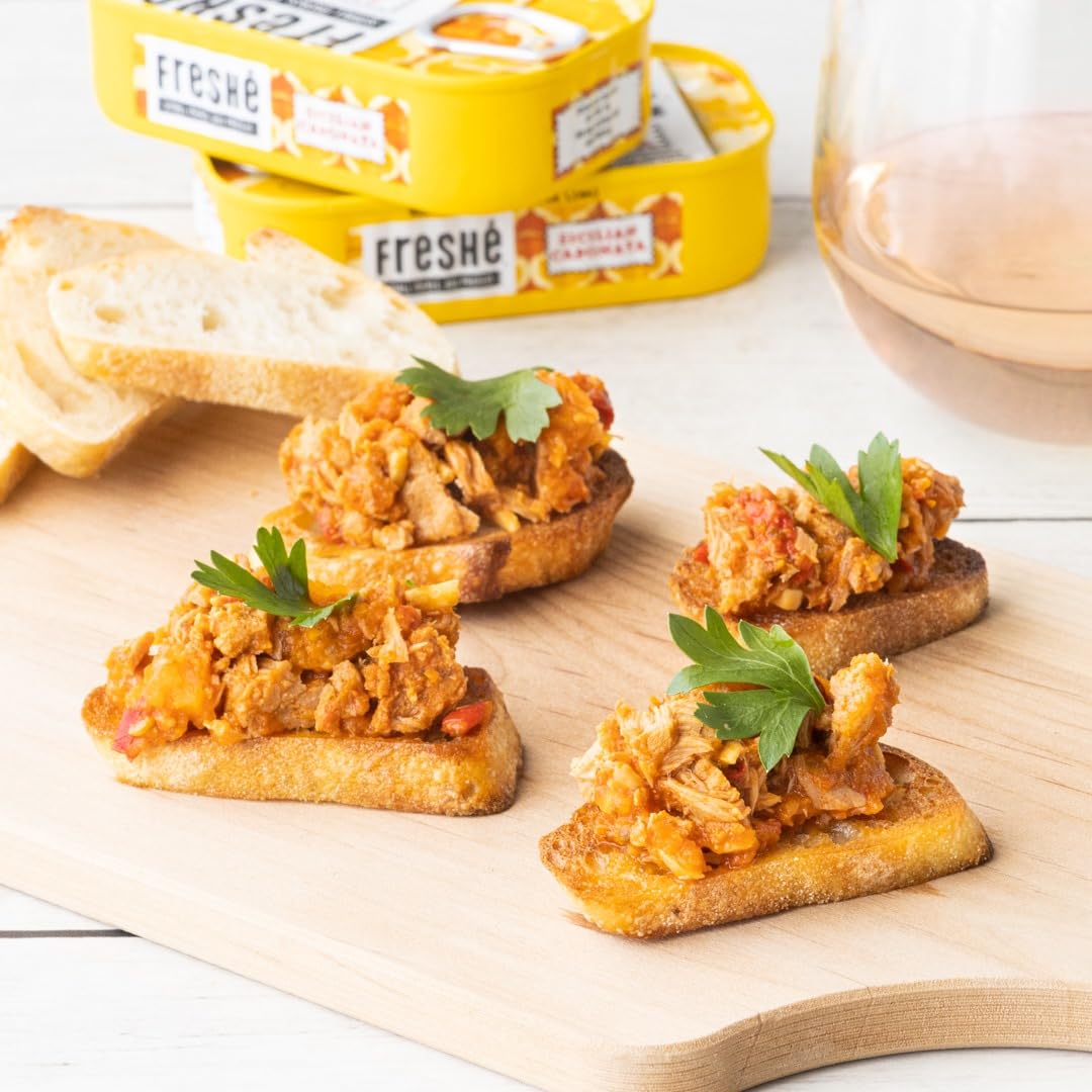 Freshé Gourmet Canned Tuna (Sicilian Caponata, 10 Pack of 4.25 oz) - Sustainably Caught Skipjack Tuna, Gluten Free, High Protein - Perfect for Backpacking, Camping & Emergency Food Supplies