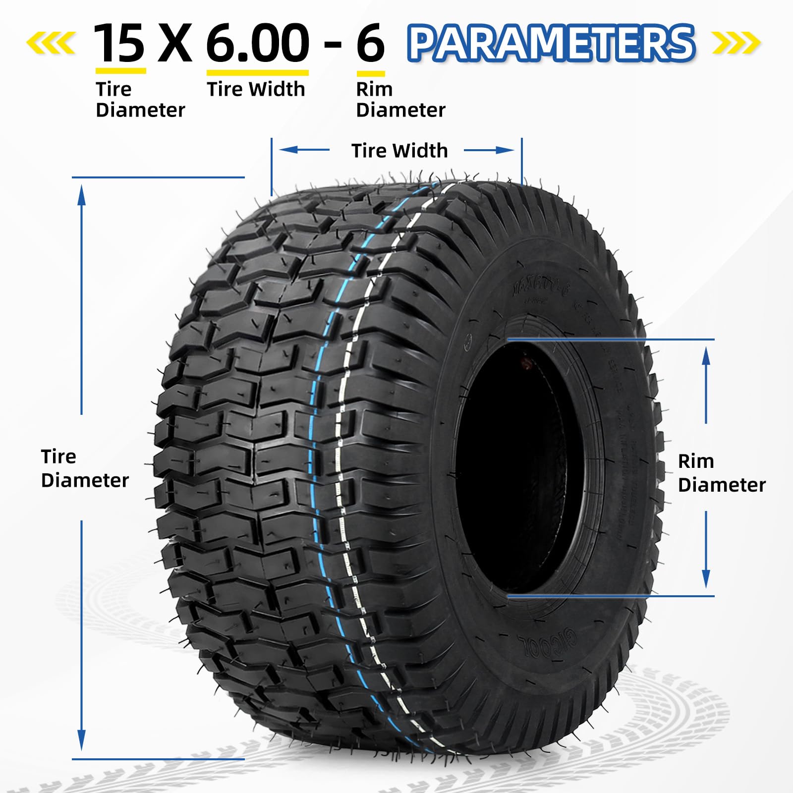 15x6.00-6 Tubeless Lawn Mower Tire - 4 Ply Turf-V Tread Pattern for Riding Tractors & Lawn Mowers - Perfect for Golf Courses, Parks & Residential Lawn Care
