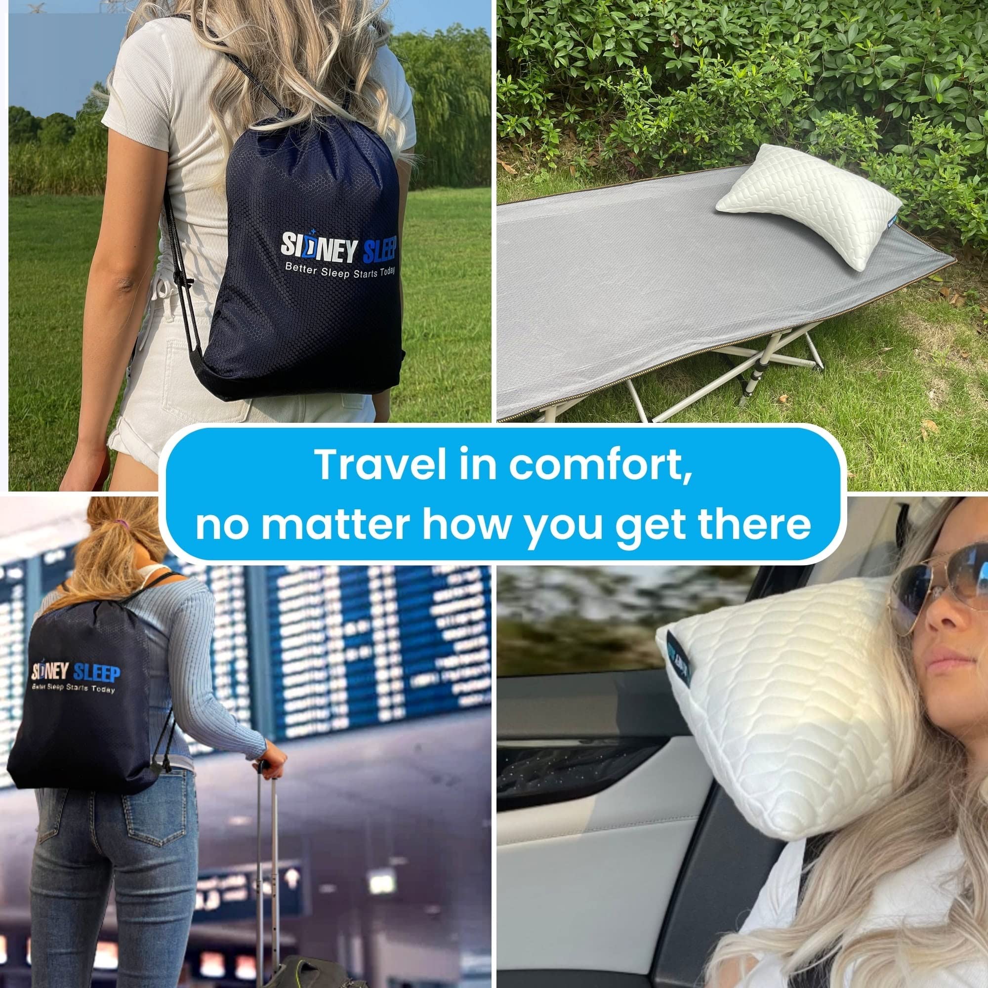 Sidney Sleep Mini Travel Neck Pillow for Knee, Back & Lumbar Support - 14x19 Inch Small Curved Pillow with Adjustable Loft - Washable & Portable with Drawstring Backpack - Perfect for Airplanes, Cars, Office & Home Use