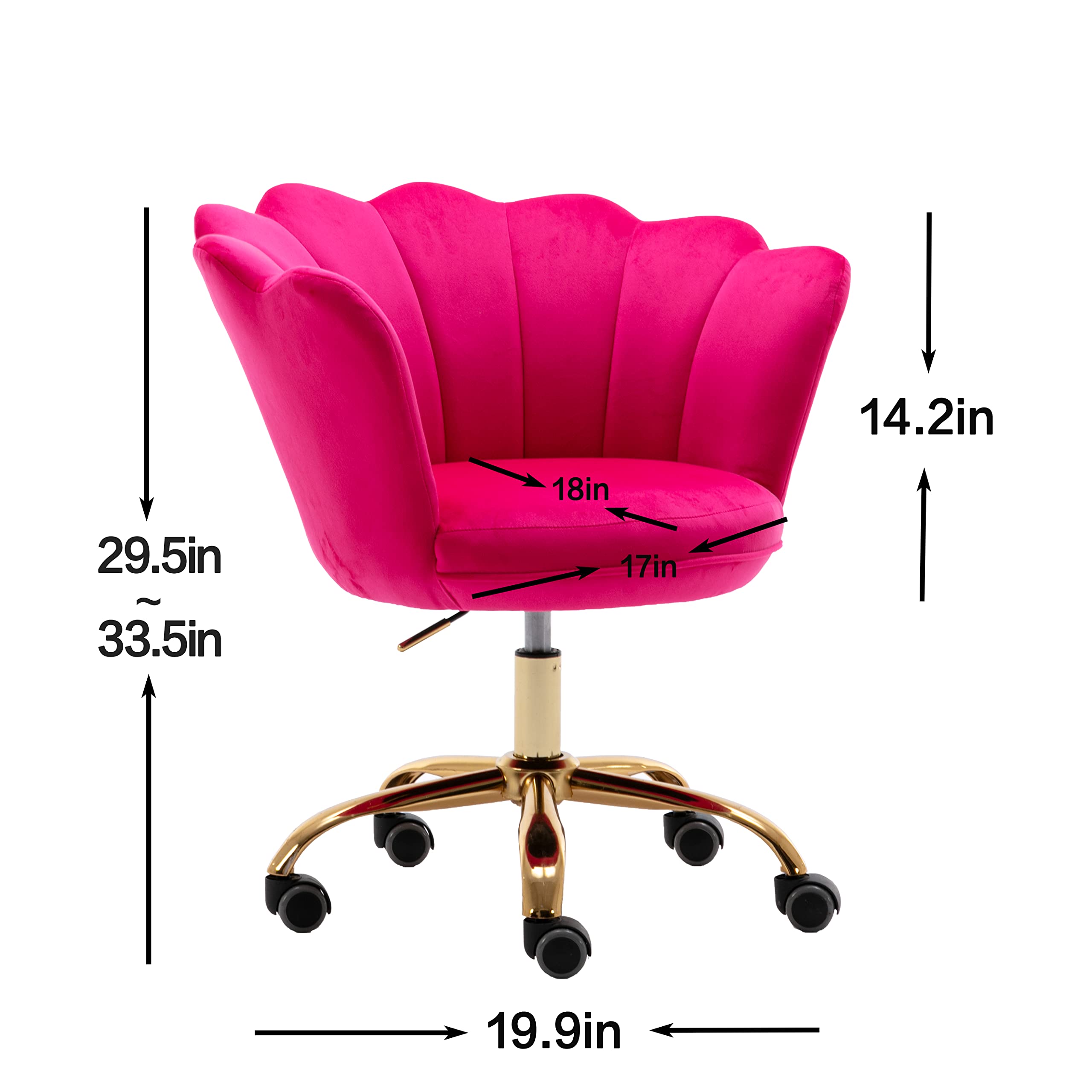 Modern Velvet Home Office Chair with Wheels & Swivel - Adjustable Height Desk Chair for Work, Study, Makeup Vanity - Rose Red for Living Room, Bedroom & Home Office