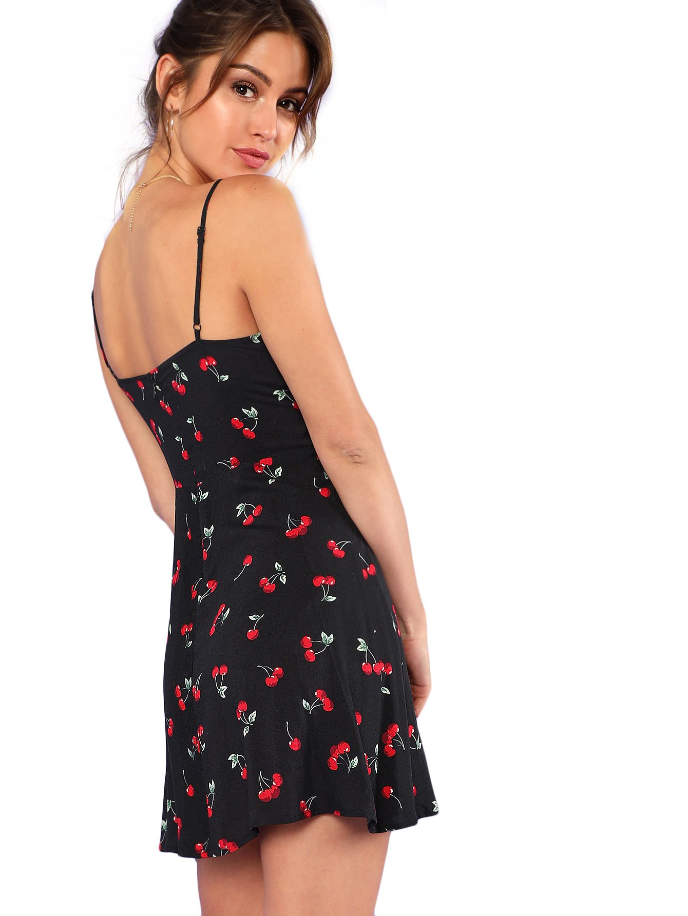 Floerns Women's Summer Floral Cherry Print A-Line Short Cami Dress - Casual Beachwear, Vacation Outfit, and Summer Party Dress