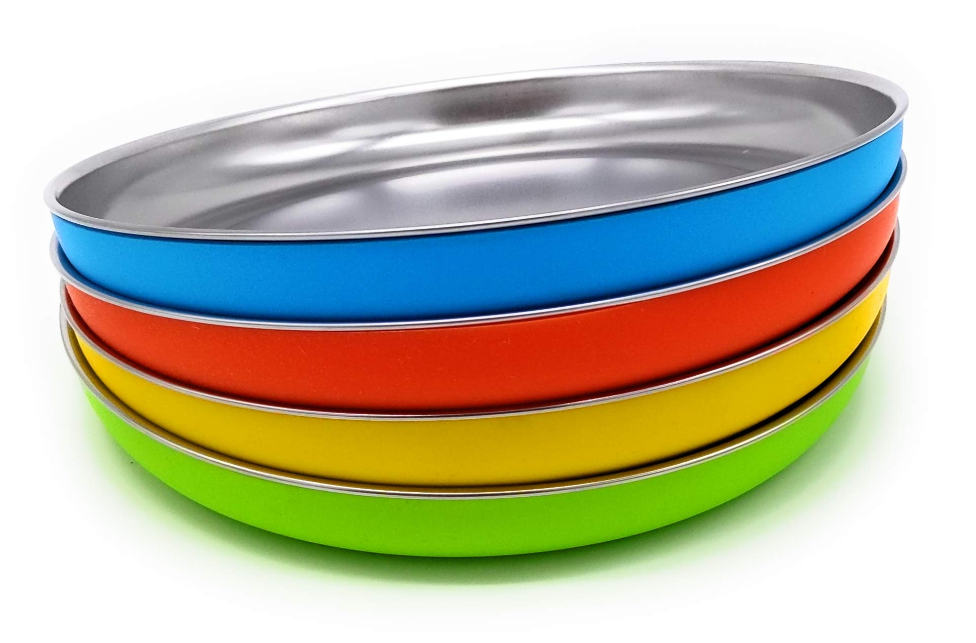 Premium 304 Stainless Steel Plates with Removable Silicone Shell - Set of 4 Baby Toddler Plates for Food & Snacks | Durable, Non-Toxic Dishware for Kids | Perfect for Home, Travel & Daycare Use
