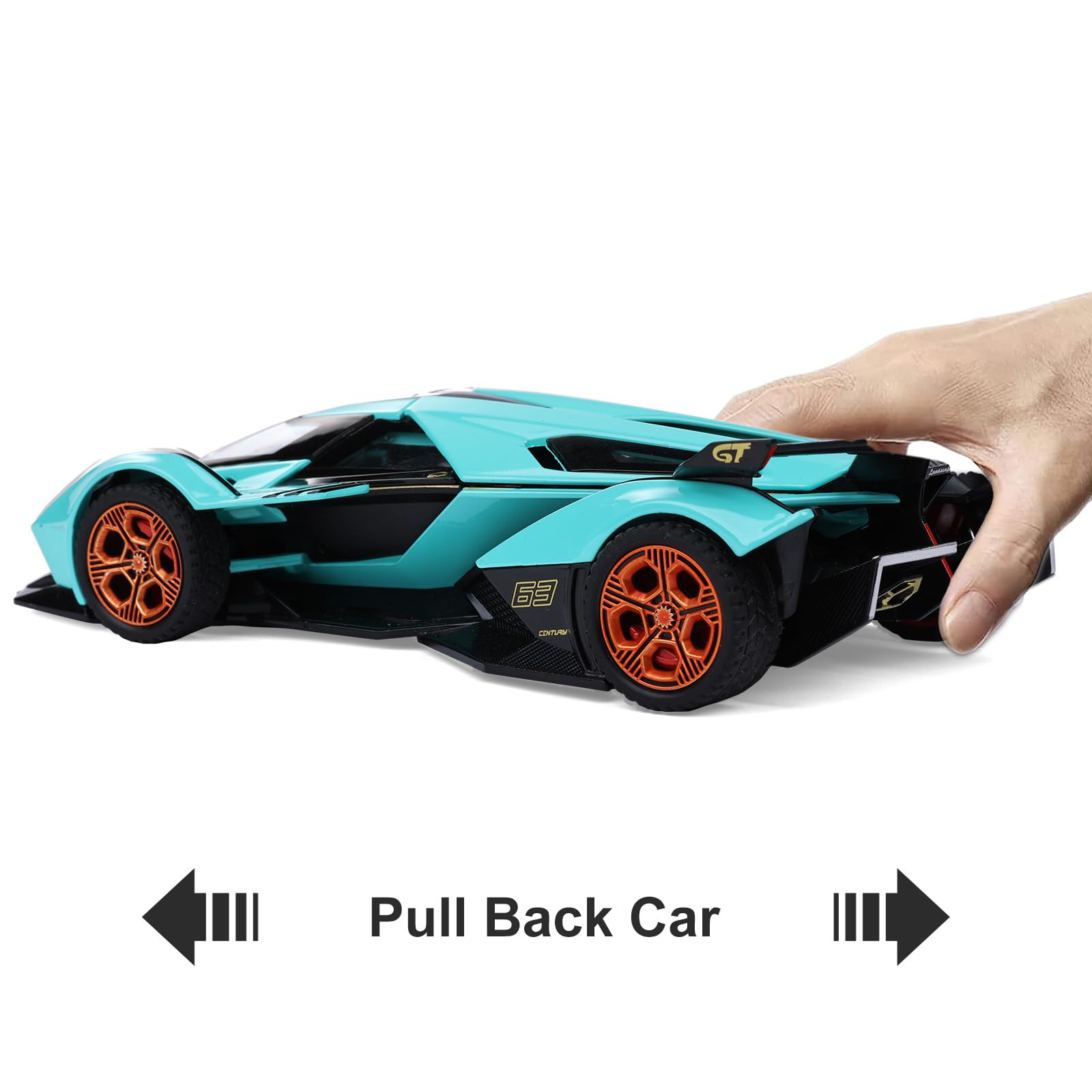Lamborghini V12 Diecast Metal Toy Car with Light & Sound - Pull Back Race Car for Boys Ages 3+, Blue - Perfect for Birthday Gifts, Racing Games & Kids' Pretend Play
